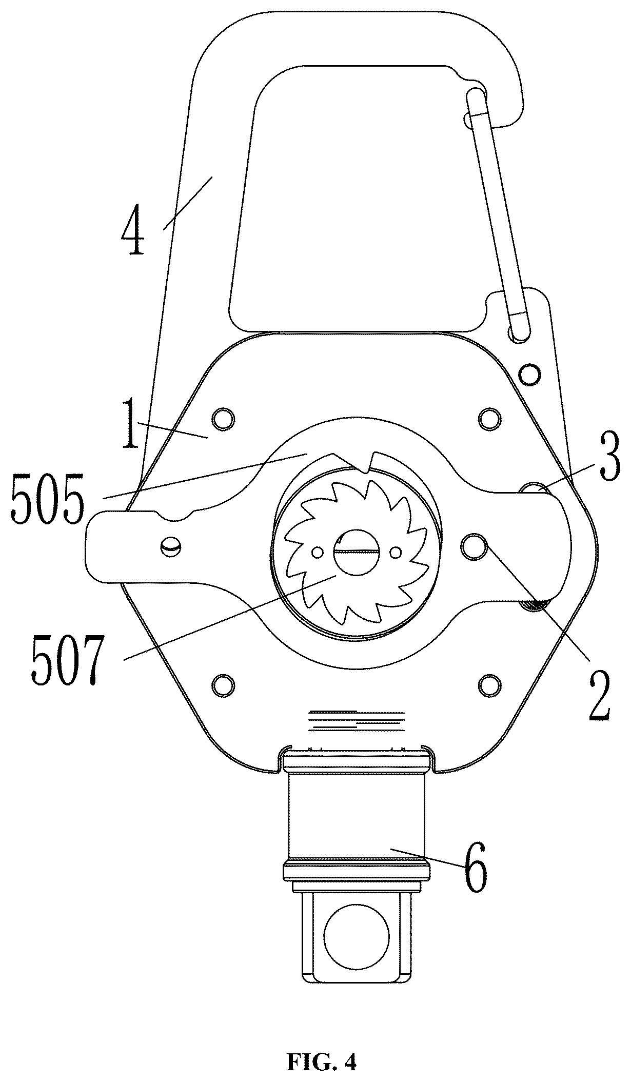 Patent US12320407 Figure 4 – Carabiner capable of adjusting length of harness
