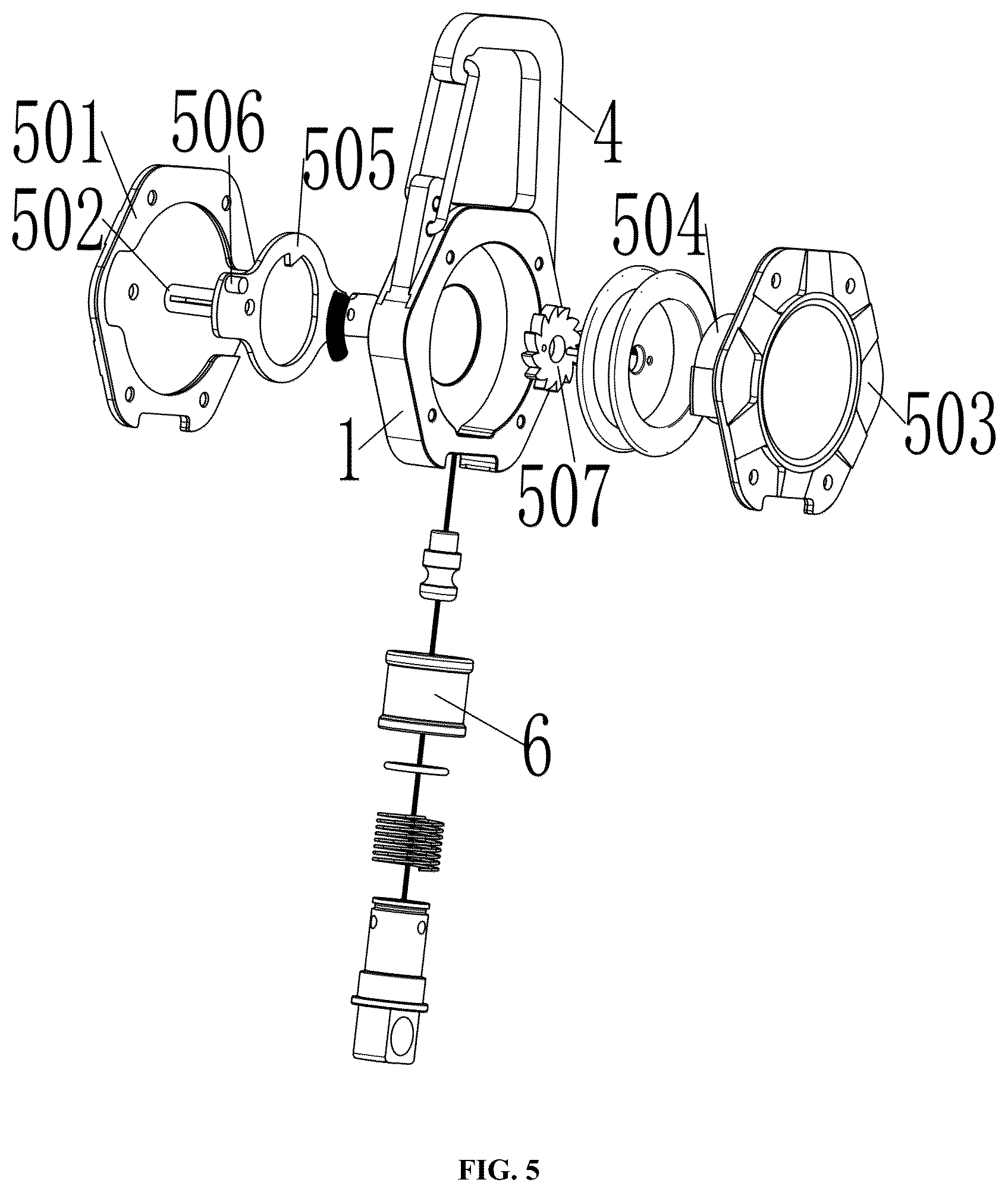 Patent US12320407 Figure 5 – Carabiner capable of adjusting length of harness