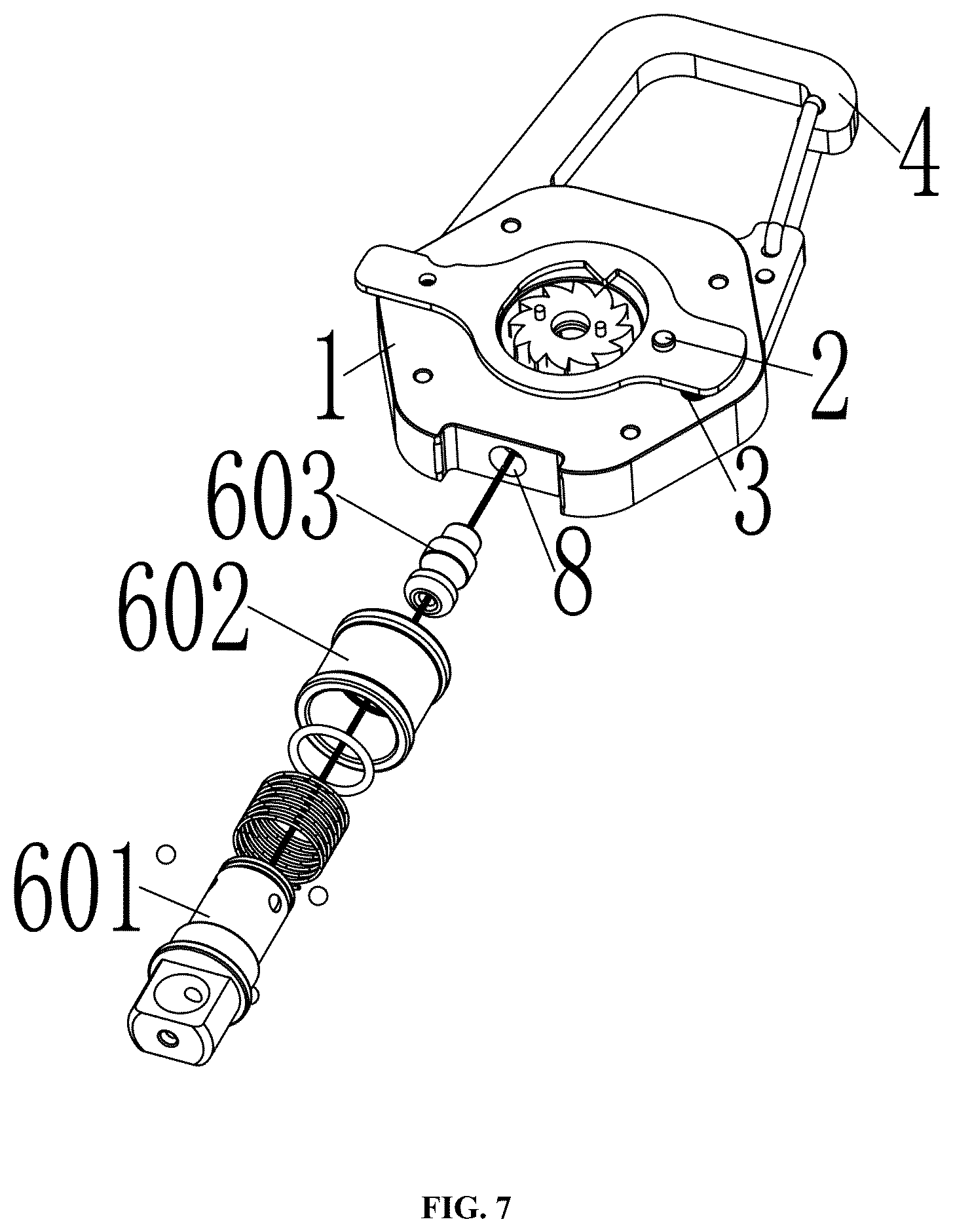 Patent US12320407 Figure 7 – Carabiner capable of adjusting length of harness