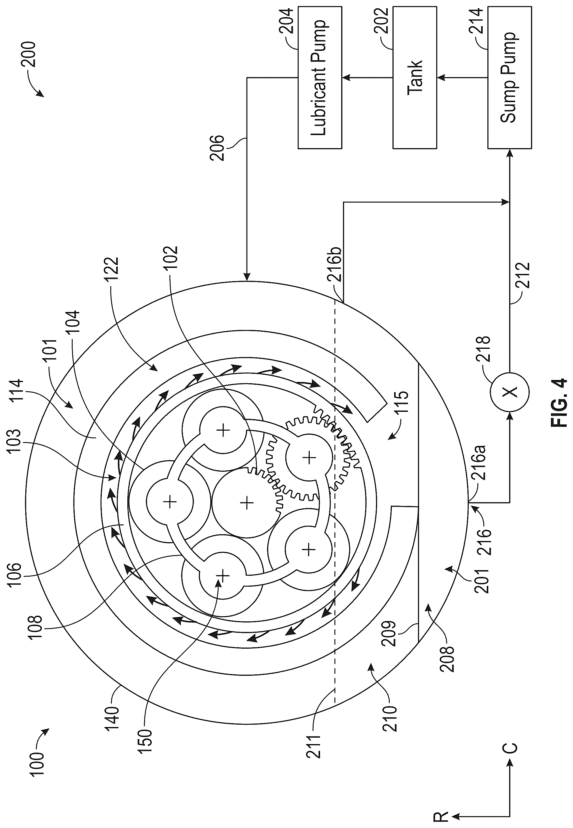 Patent US12320418 Figure 4 – Gearbox assembly with lubricant extraction volume ratio