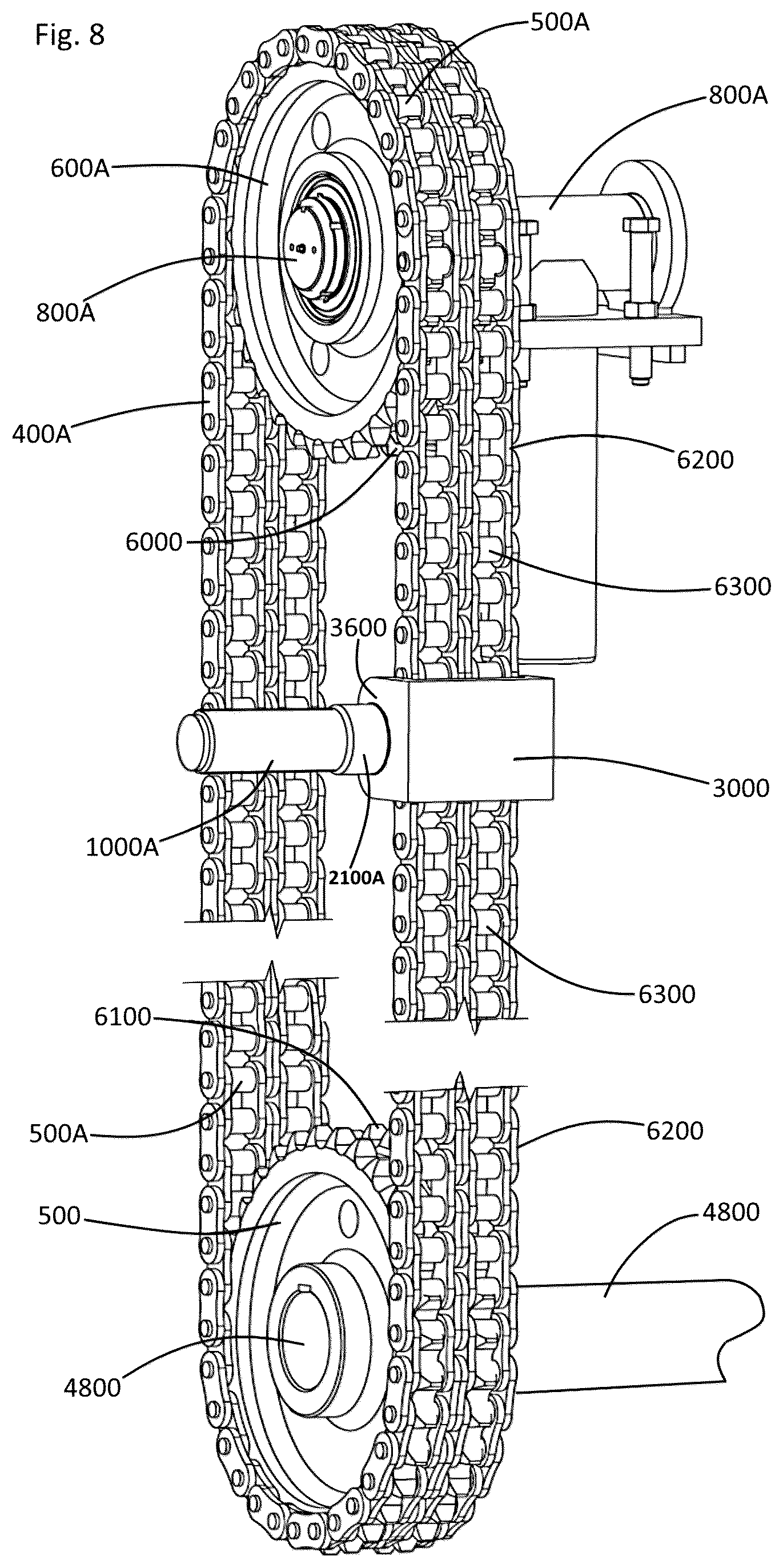 Patent US12320424 Figure 8 – Lifting mechanism for belt type pumping unit