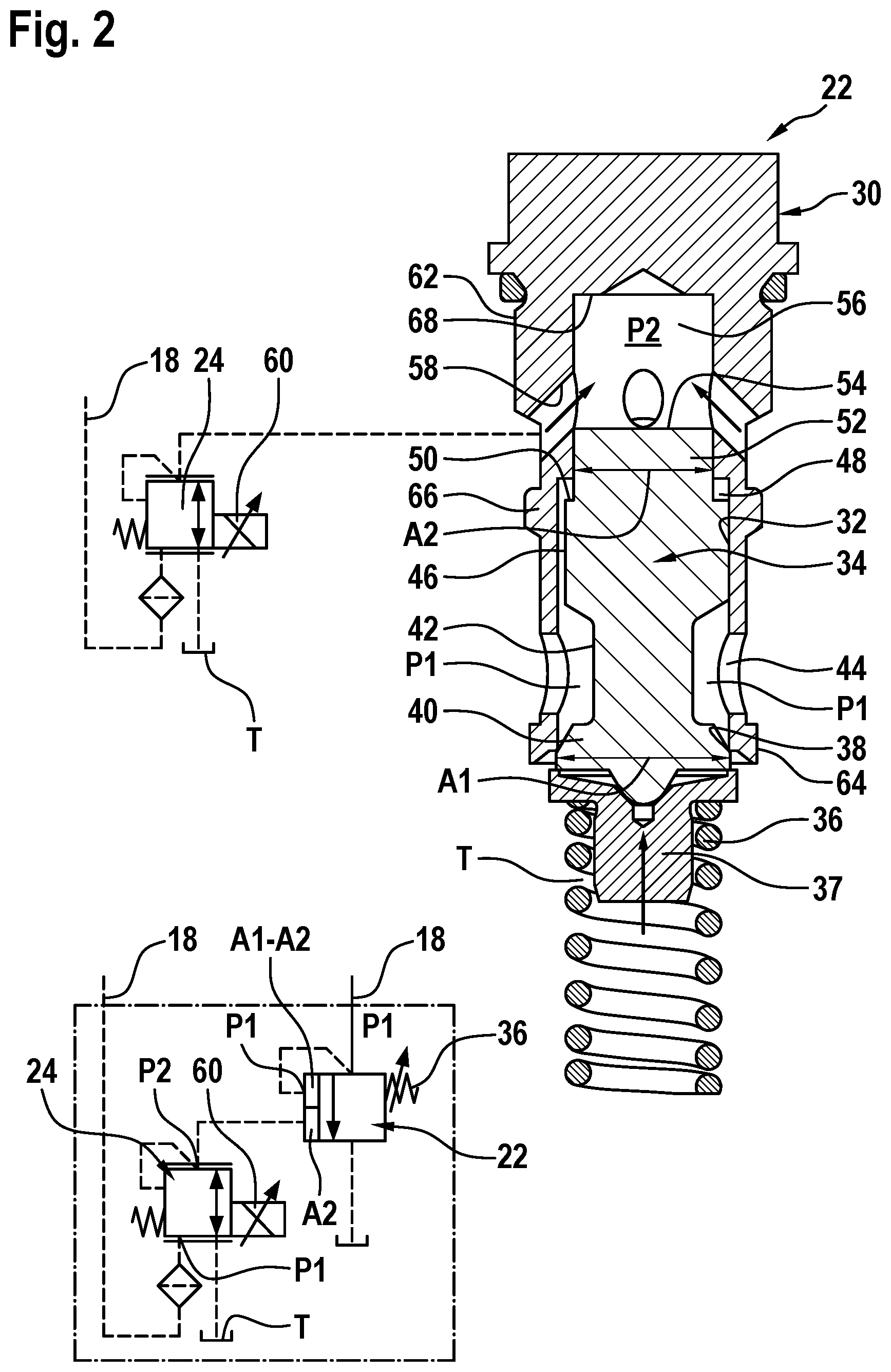 Patent US12320437 Figure 2 – Pressure relief valve assembly, modular pressure relief valve assembly, and hydraulic control assembly having such a pressure relief valve assembly