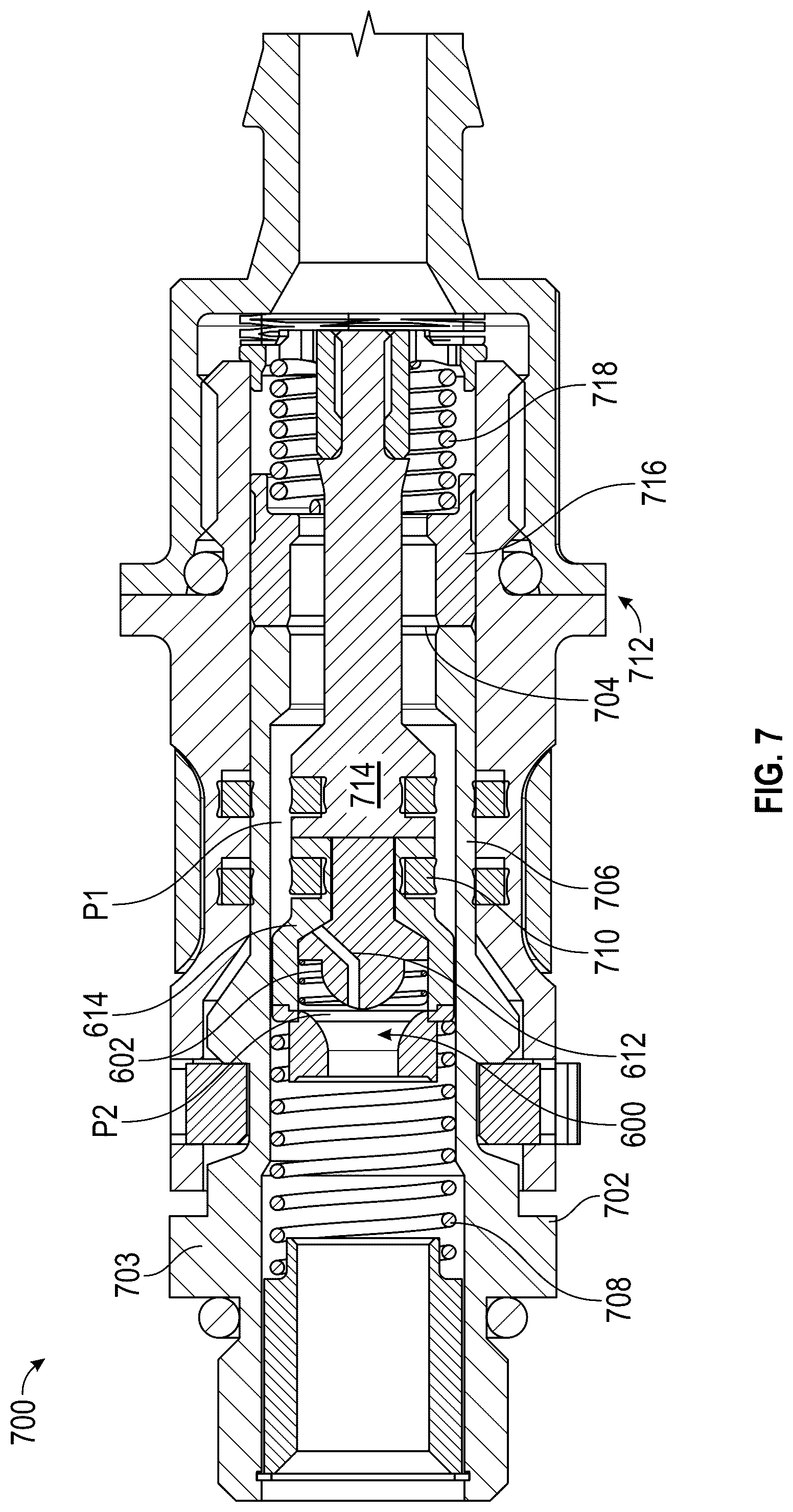Patent US12320446 Figure 7 – Pressure regulator valve assembly for quick disconnect fittings