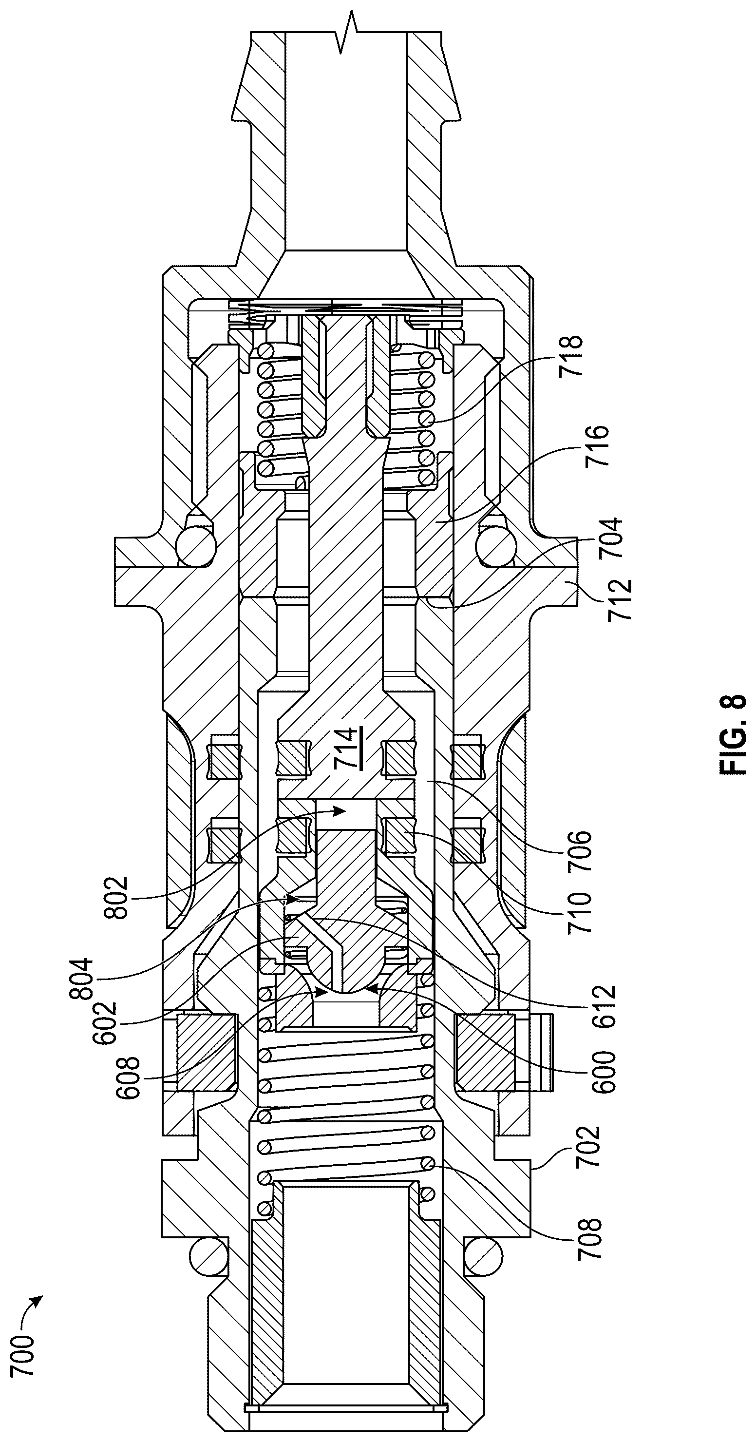 Patent US12320446 Figure 8 – Pressure regulator valve assembly for quick disconnect fittings