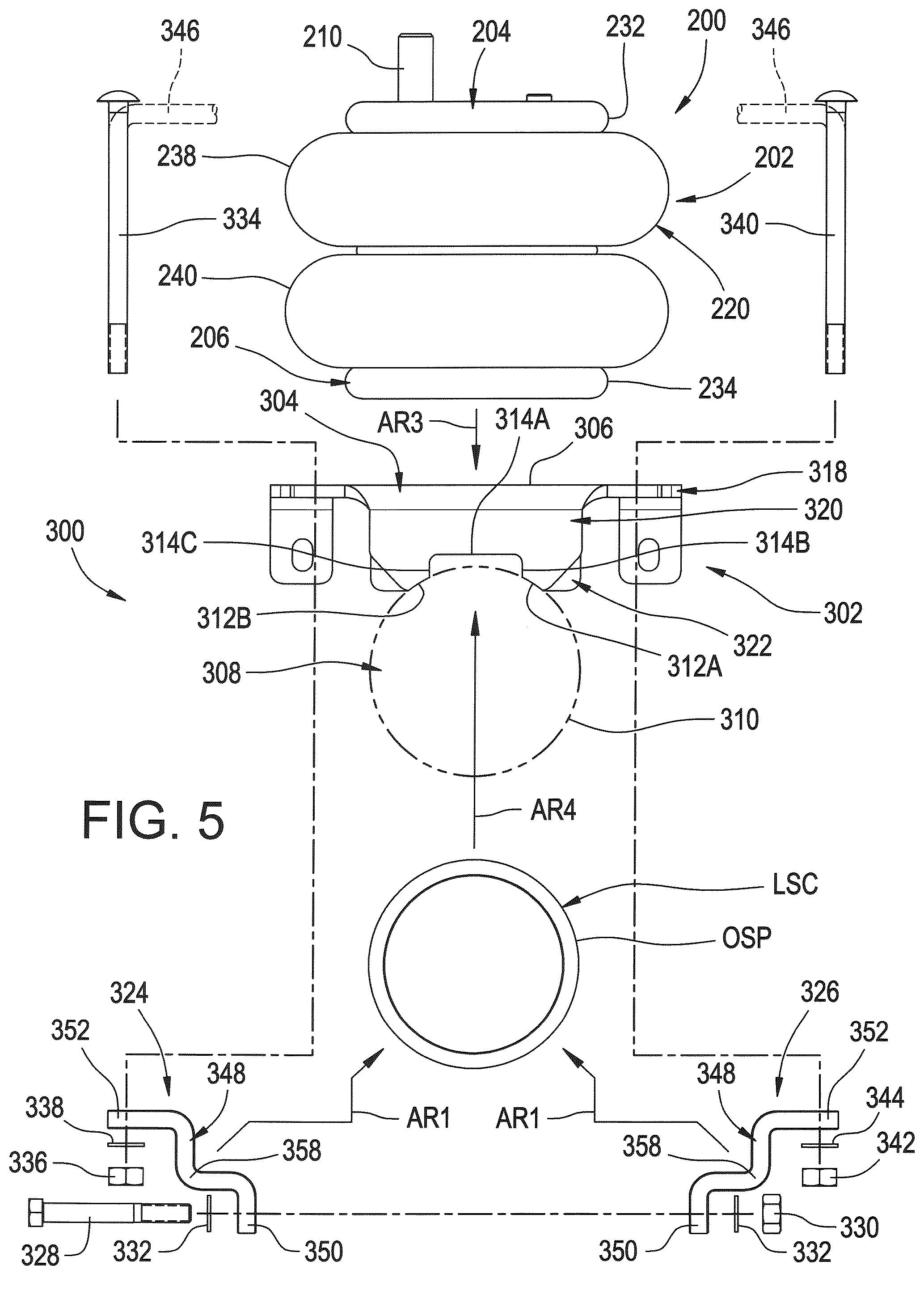 Patent US12320454 Figure 5 – Mounting bracket assemblies as well as suspension assemblies, kits and methods including same