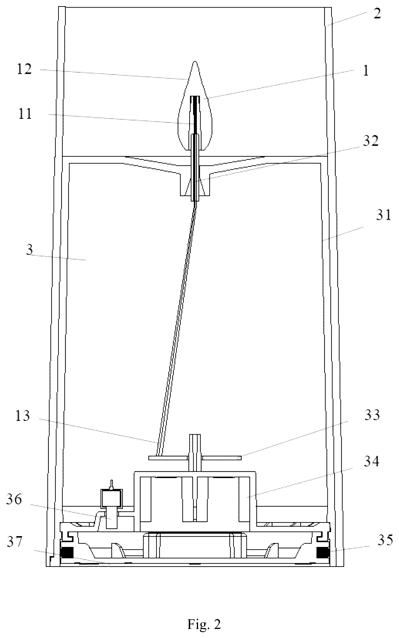 Patent US12320480 Figure 2 – Artificial flame luminaire