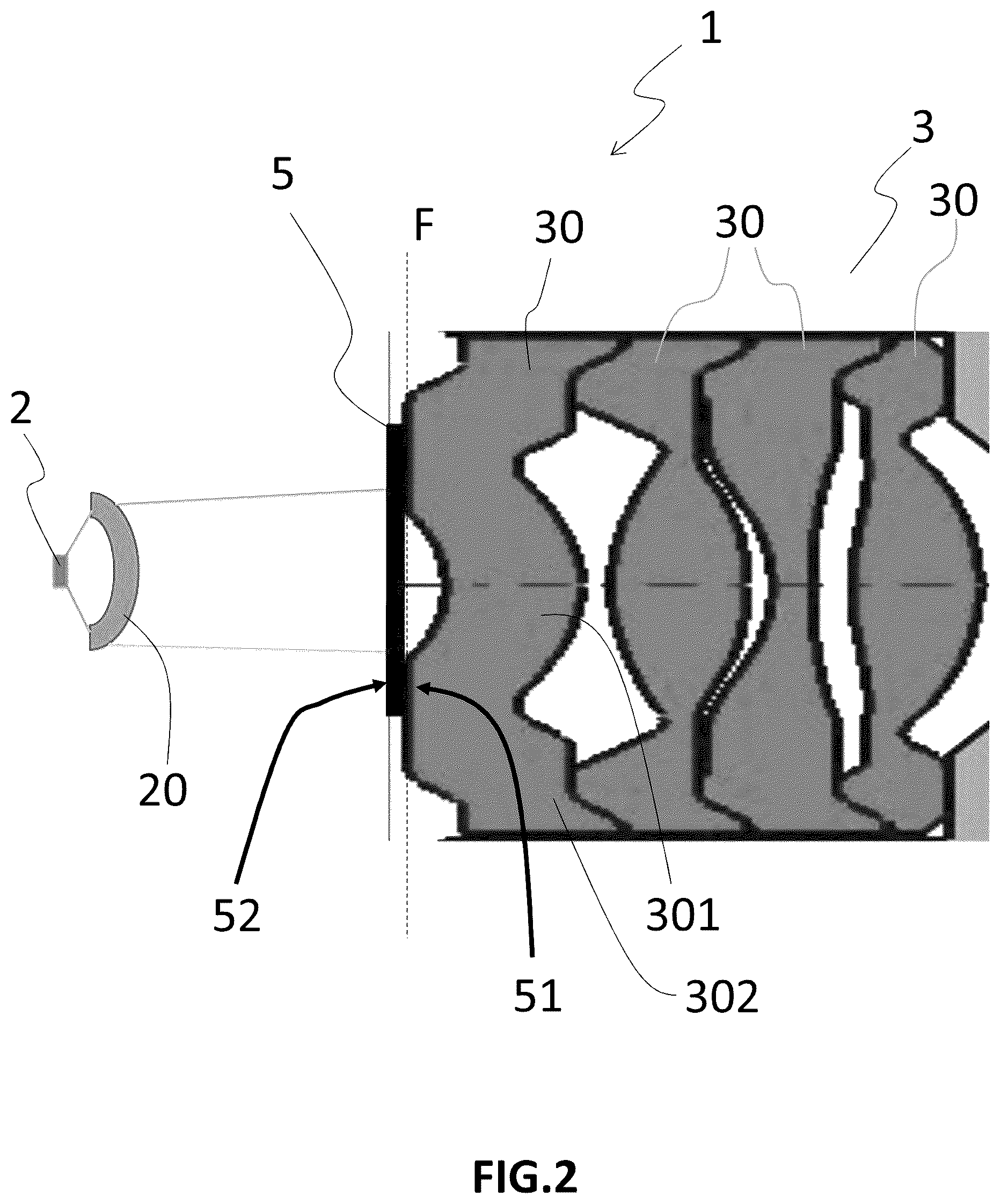 Patent US12320486 Figure 2 – Light module including an element with variable light transmission rate