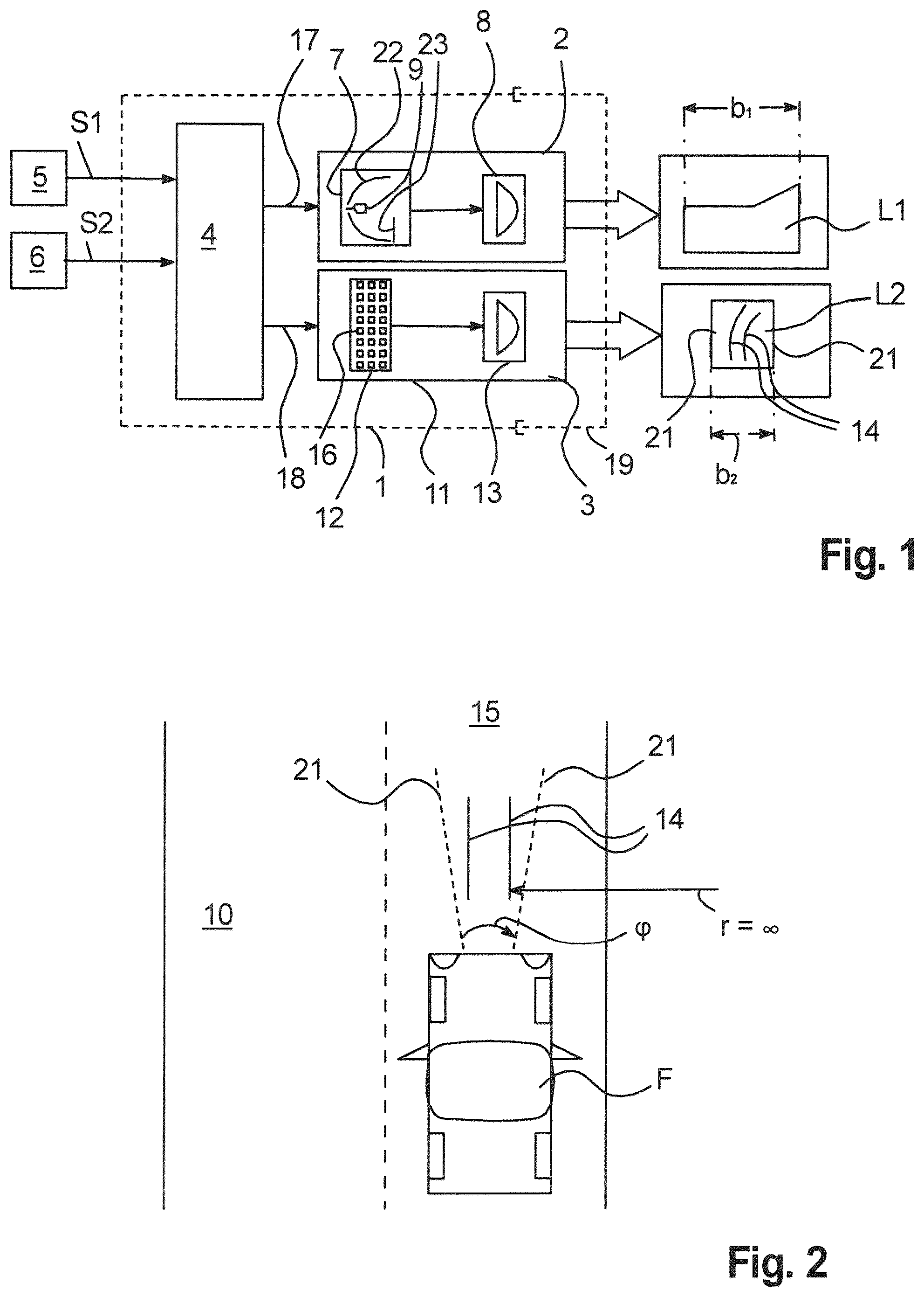Patent US12320487 Figure 1 – Headlamp for vehicles and actuation method