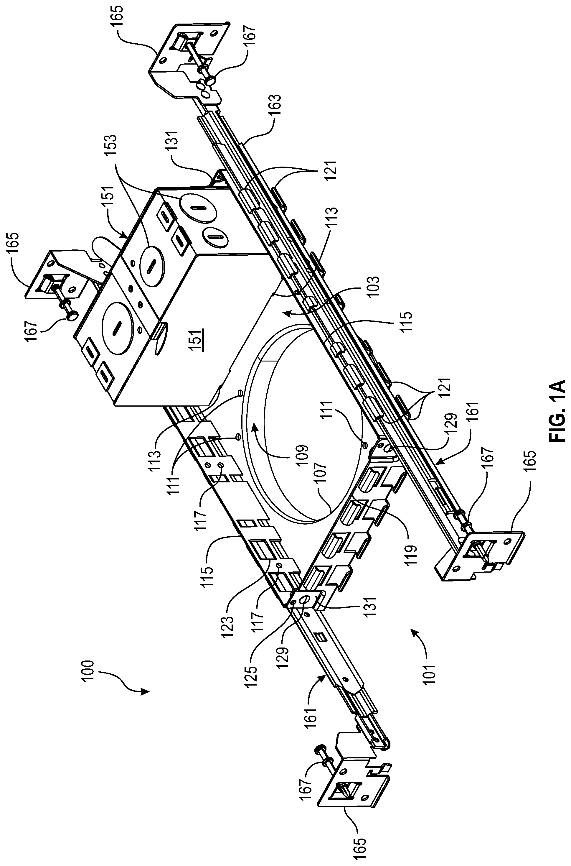 Patent US12320501 Figure 1 – Frame for lighting or junction box and I-bracket