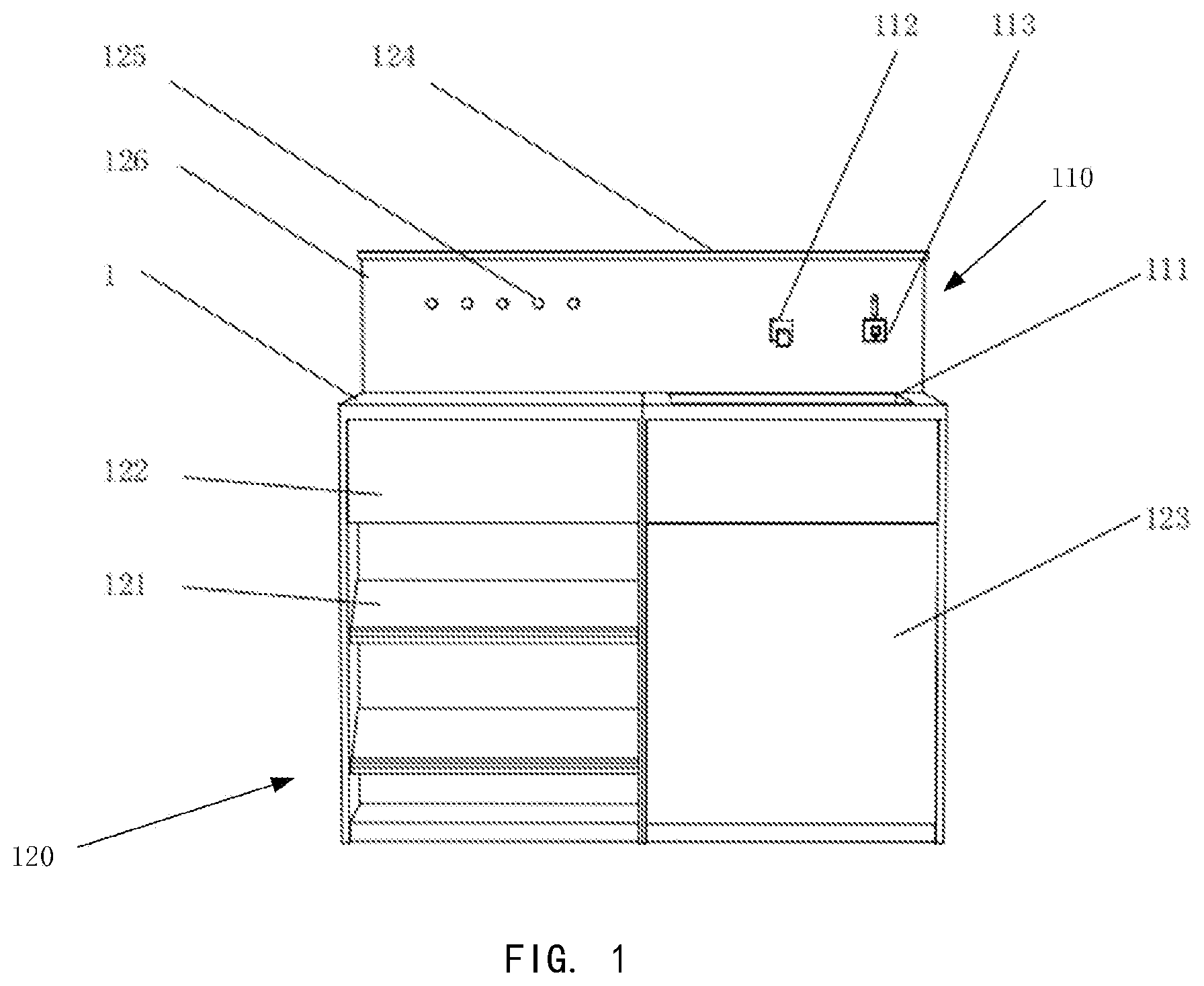 Patent US12320512 Figure 1 – Mirror and cabinet apparatus