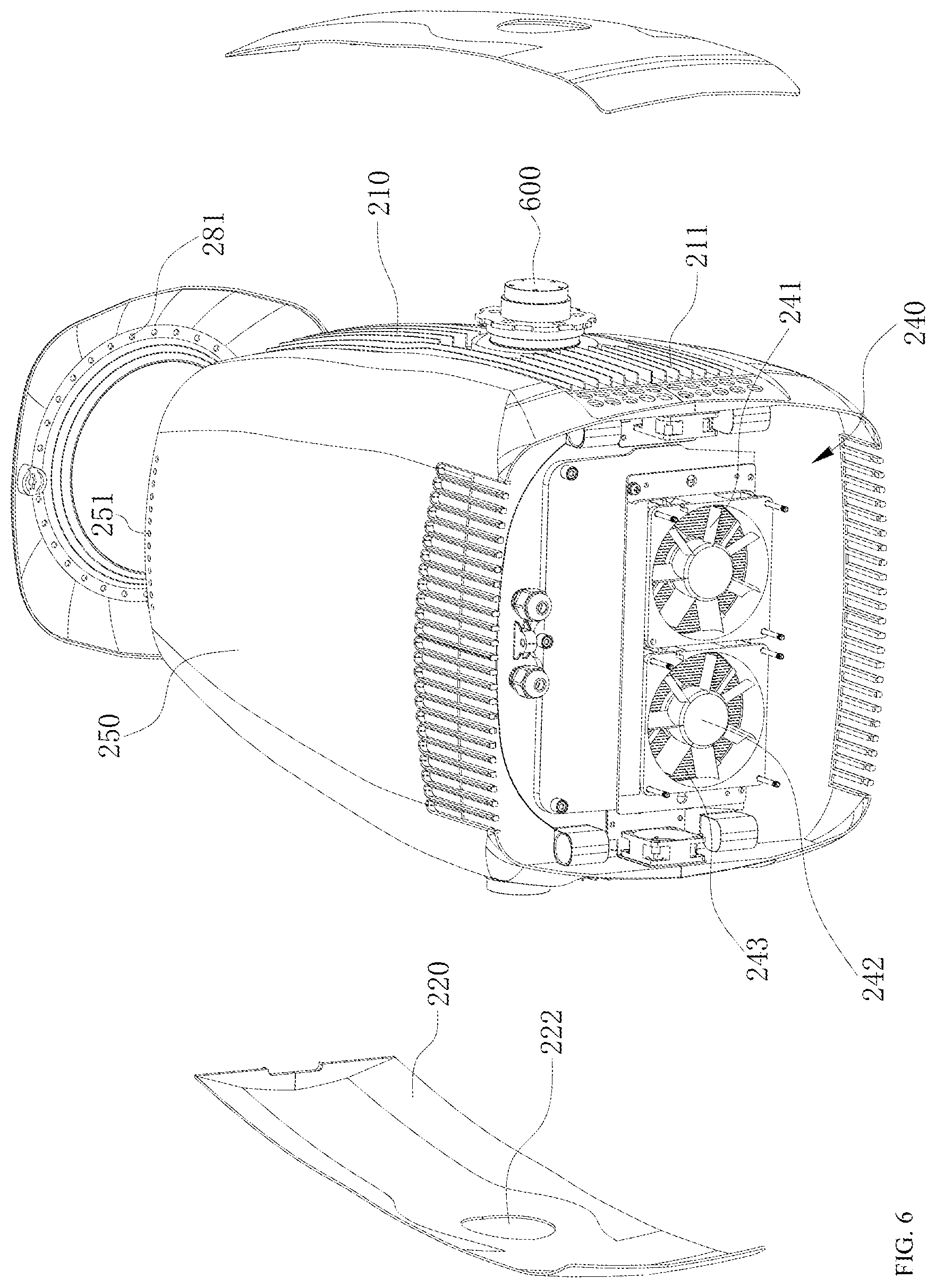 Patent US12320513 Figure 6 – Light head with auxiliary heat dissipation and stage light fixture having same