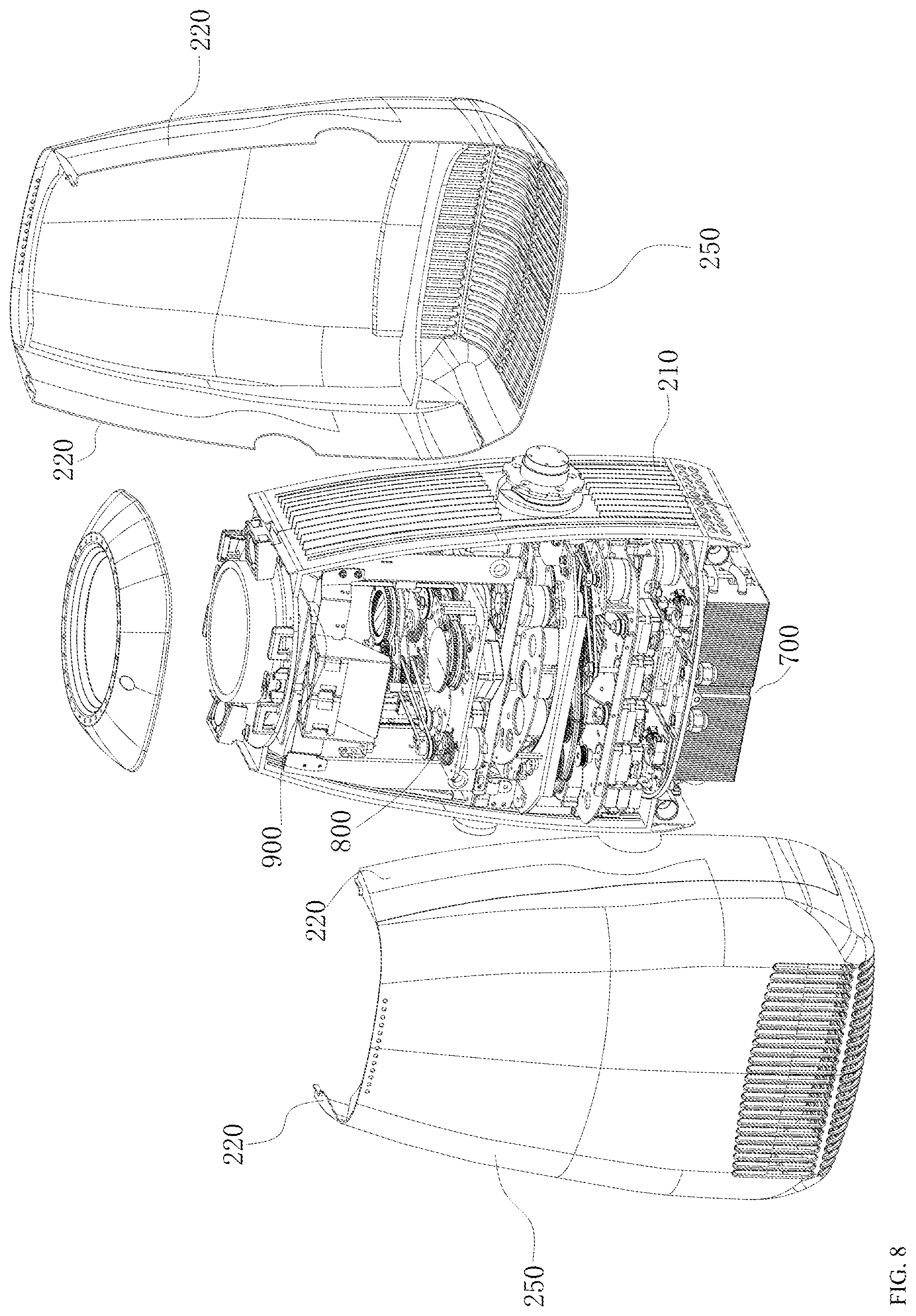 Patent US12320513 Figure 8 – Light head with auxiliary heat dissipation and stage light fixture having same