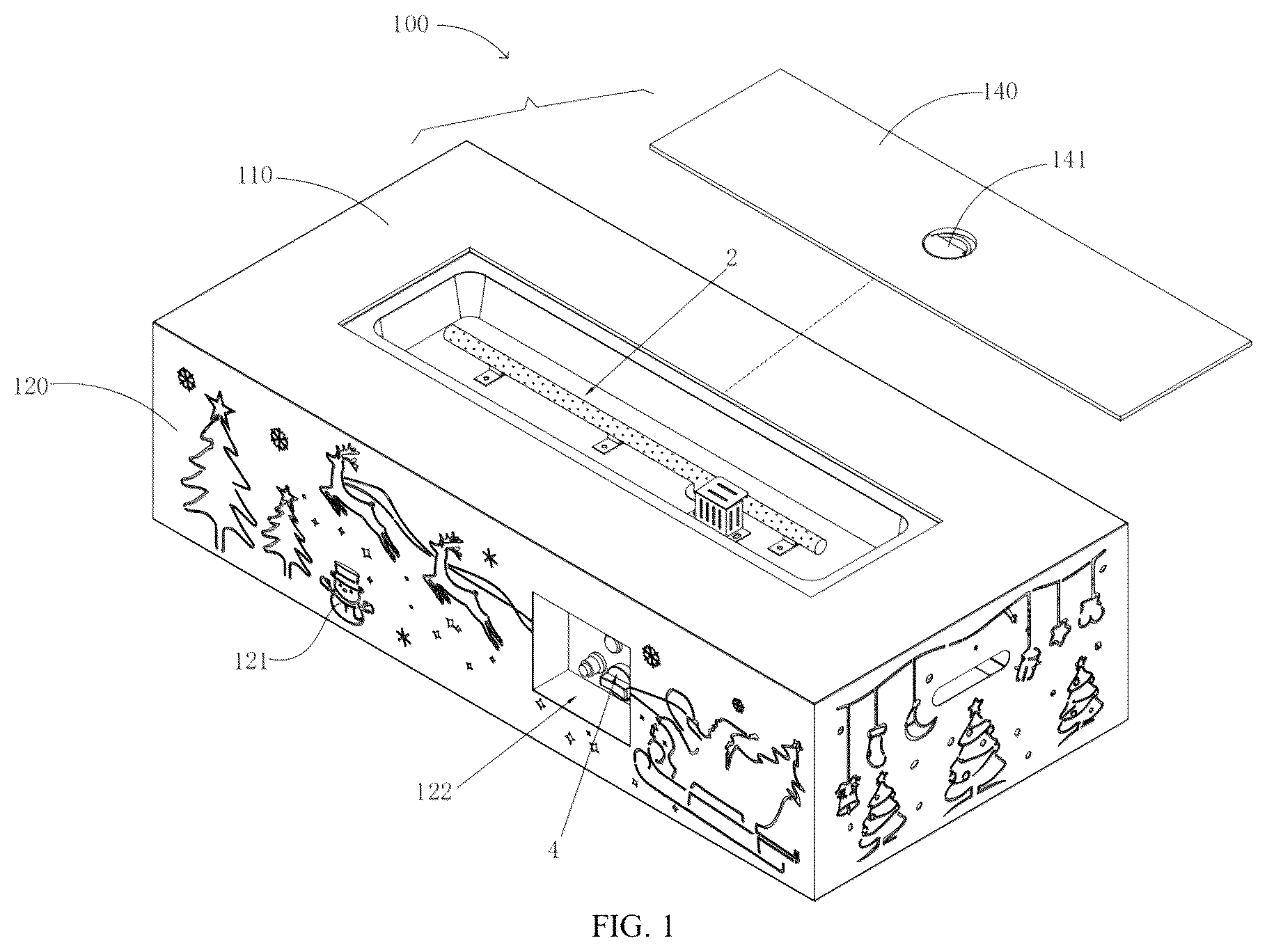 Patent US12320514 Figure 1 – Light-emitting stove device