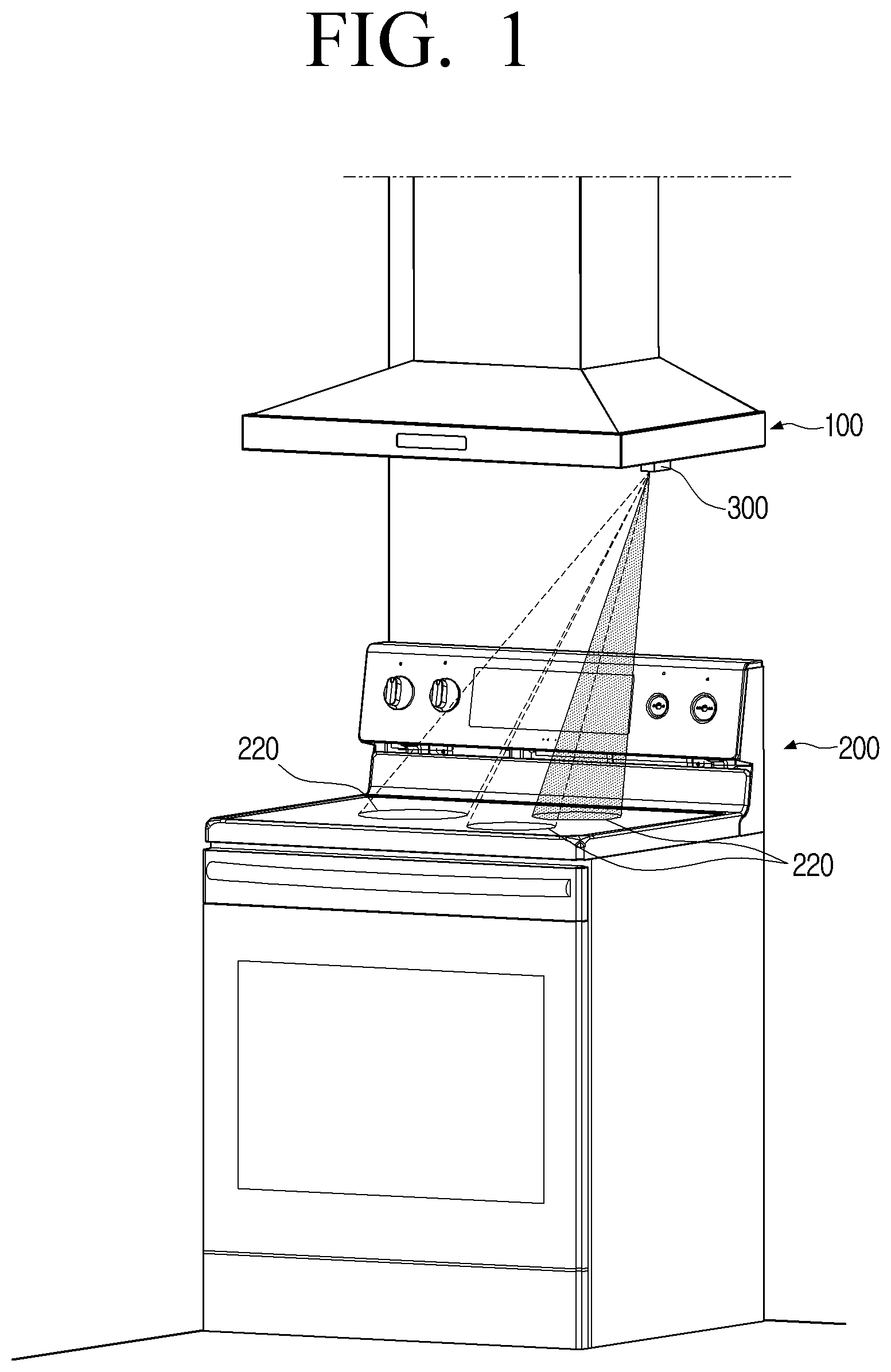 Patent US12320526 Figure 1 – Hood apparatus having temperature sensing device and temperature sensing method