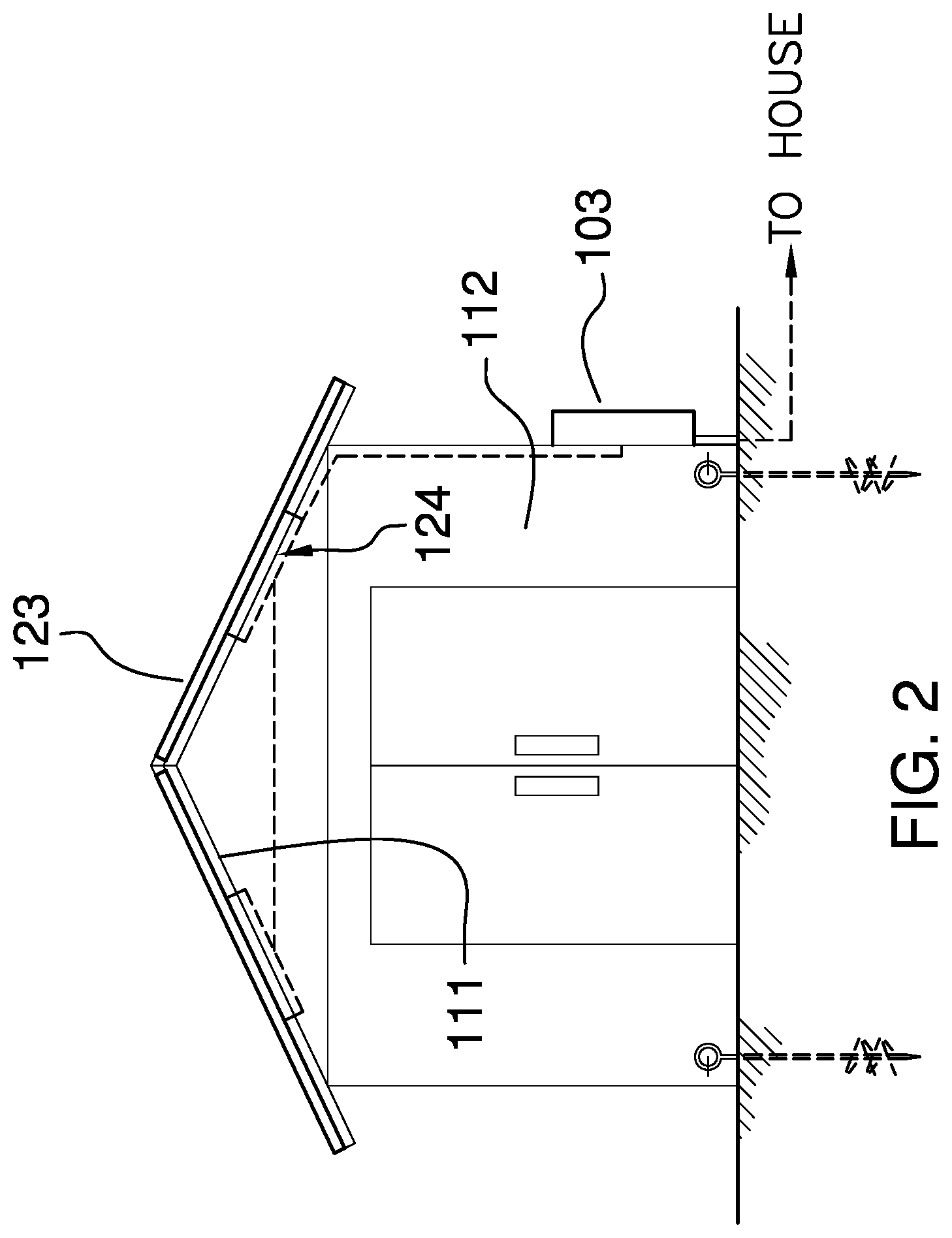 Patent US12320553 Figure 2 – Storage shed with integrated solar roof