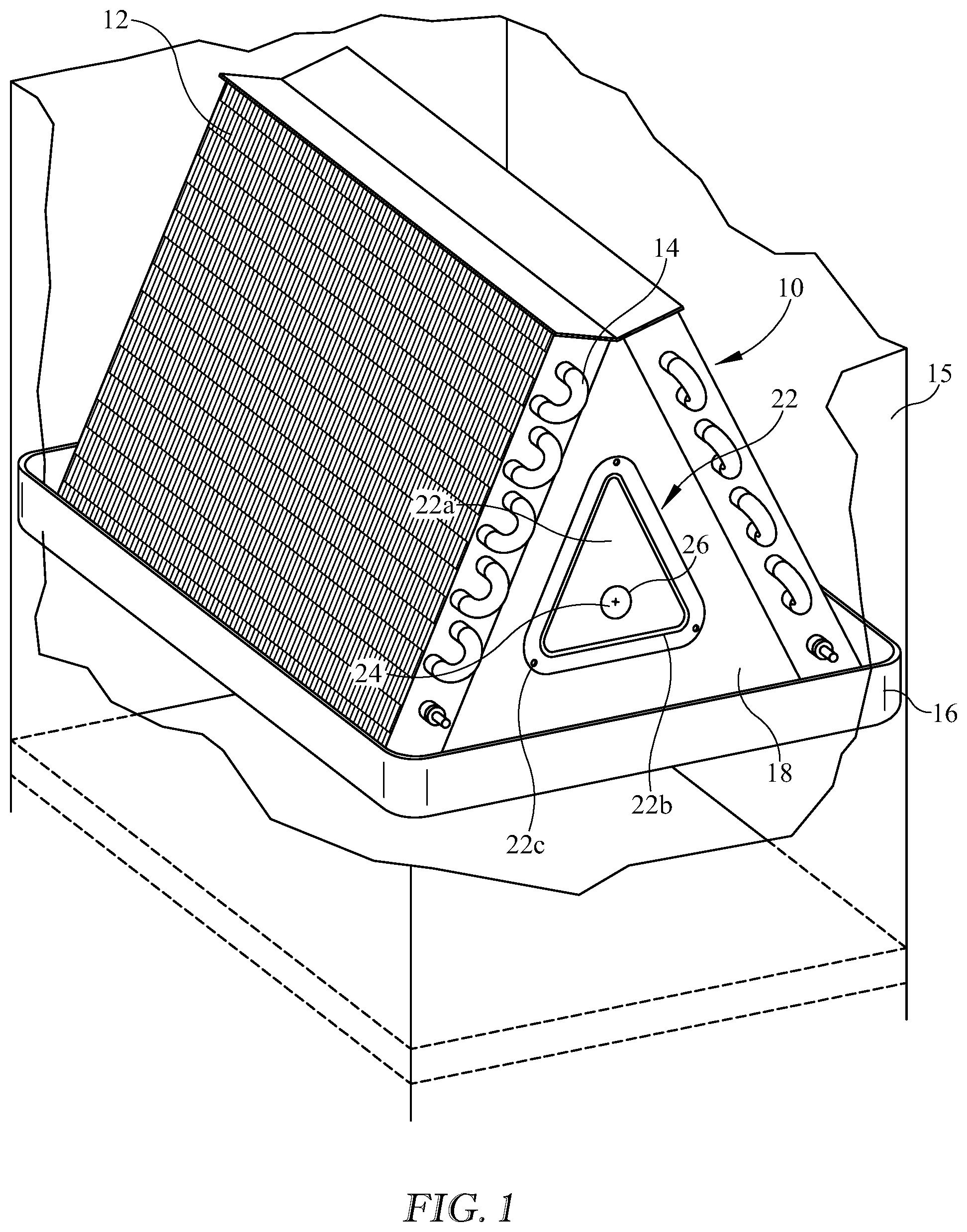 Patent US12320559 Figure 1 – Interchangeable heat exchanger access panel with accessory mounting capability