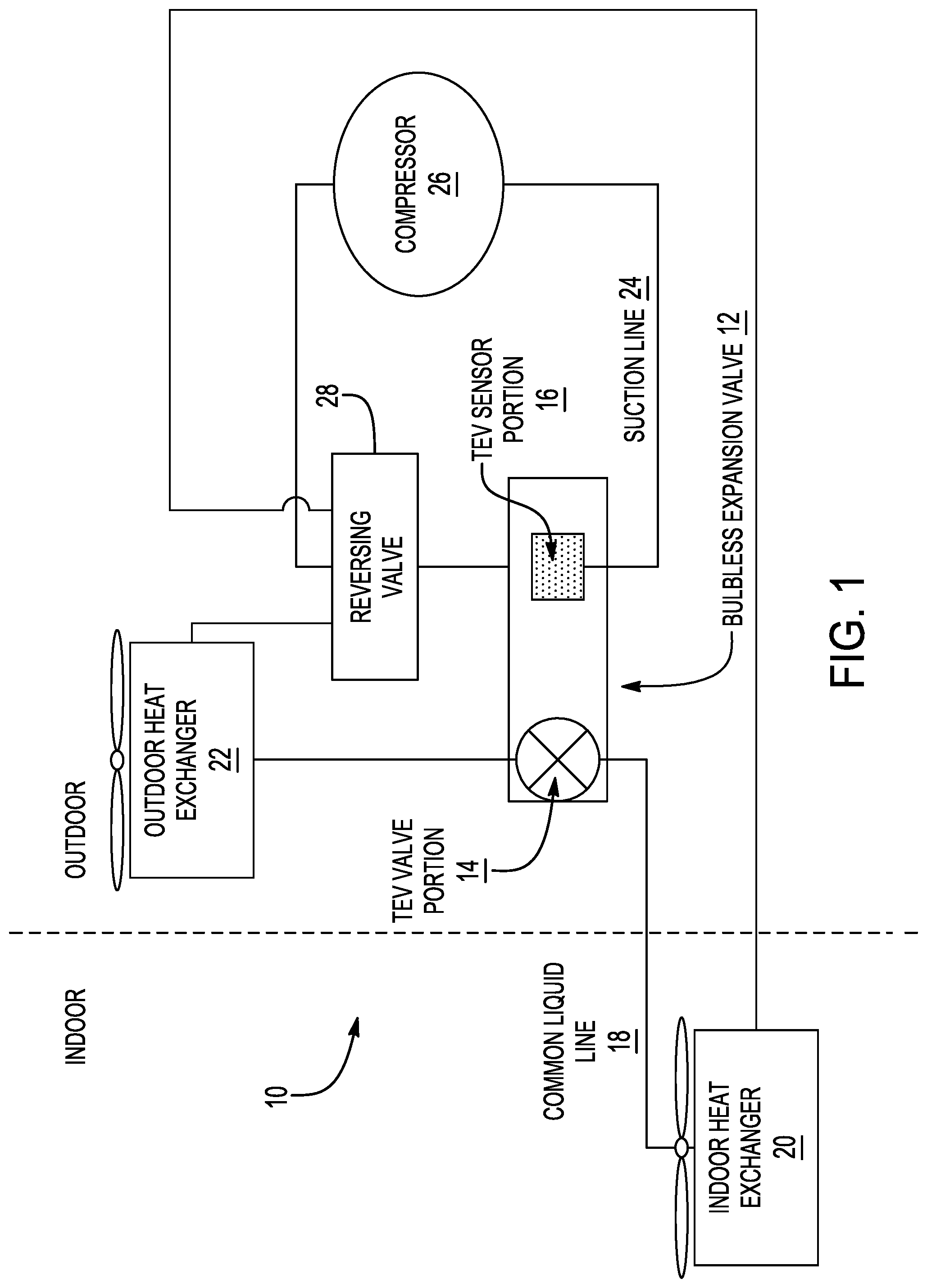 Patent US12320562 Figure 1 – Air conditioning and heat pump system with bulbless thermostatic expansion valve