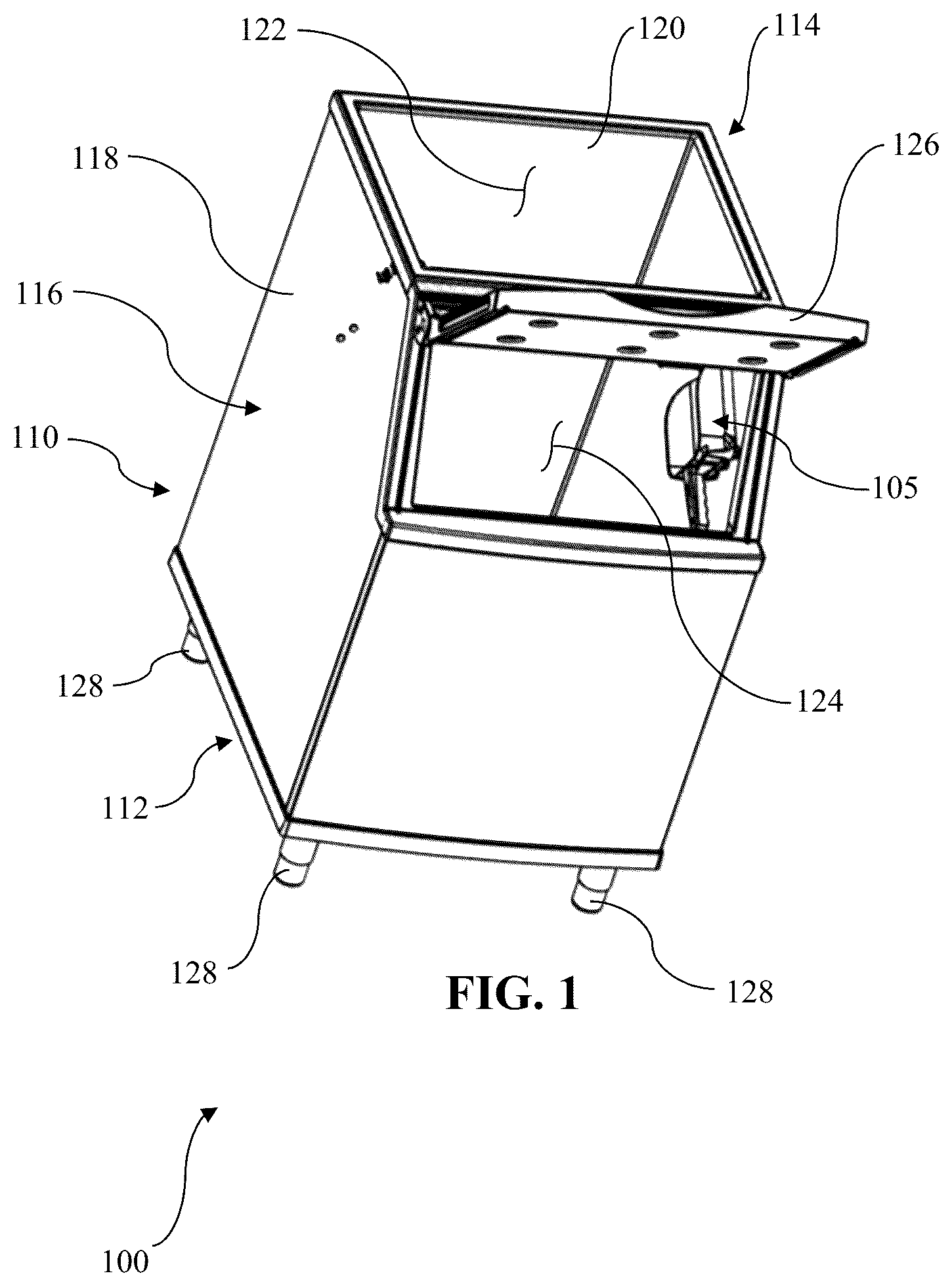 Patent US12320570 Figure 1 – Ice bin with magnetized scoop and method of manufacture and use