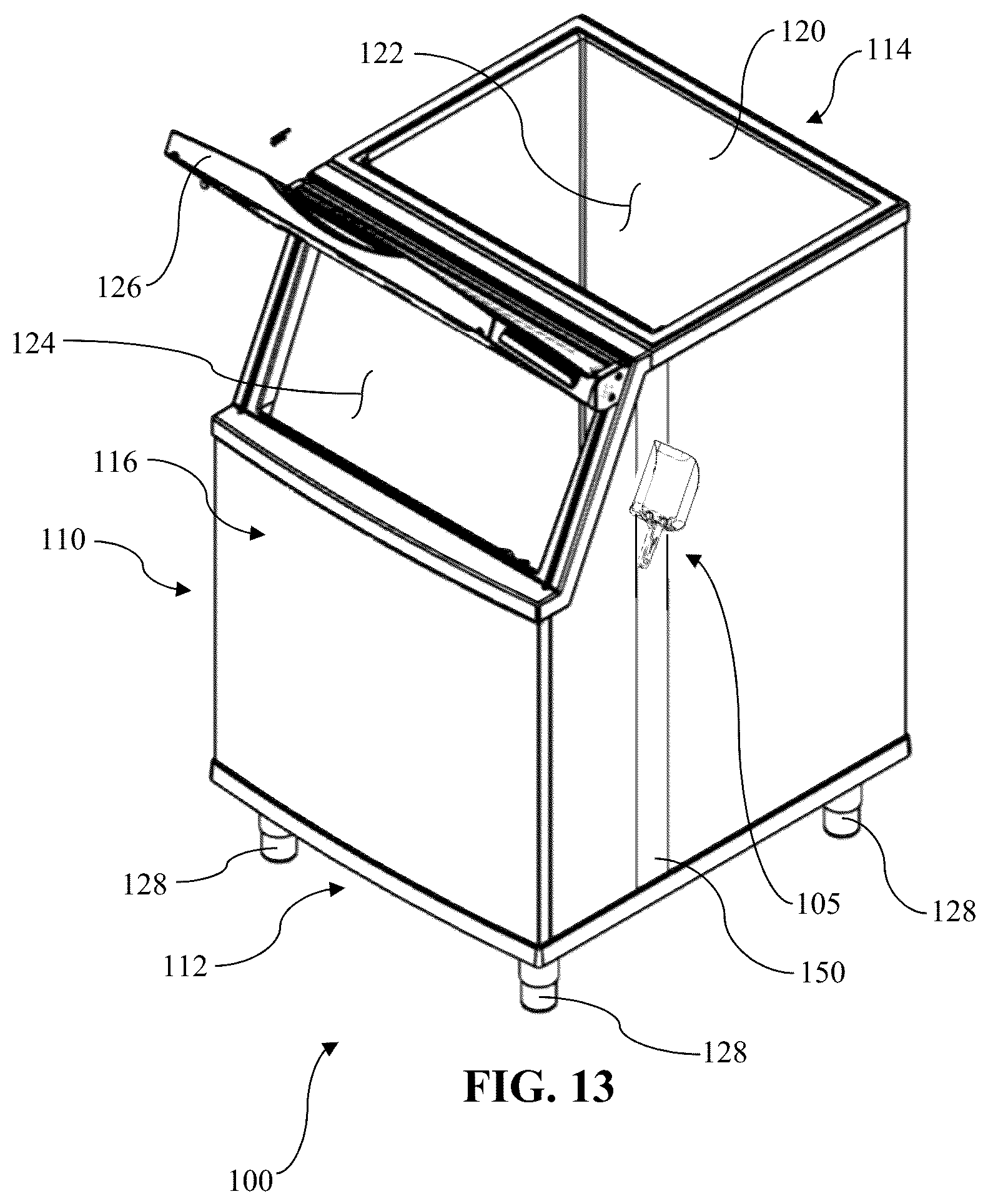 Patent US12320570 Figure 13 – Ice bin with magnetized scoop and method of manufacture and use