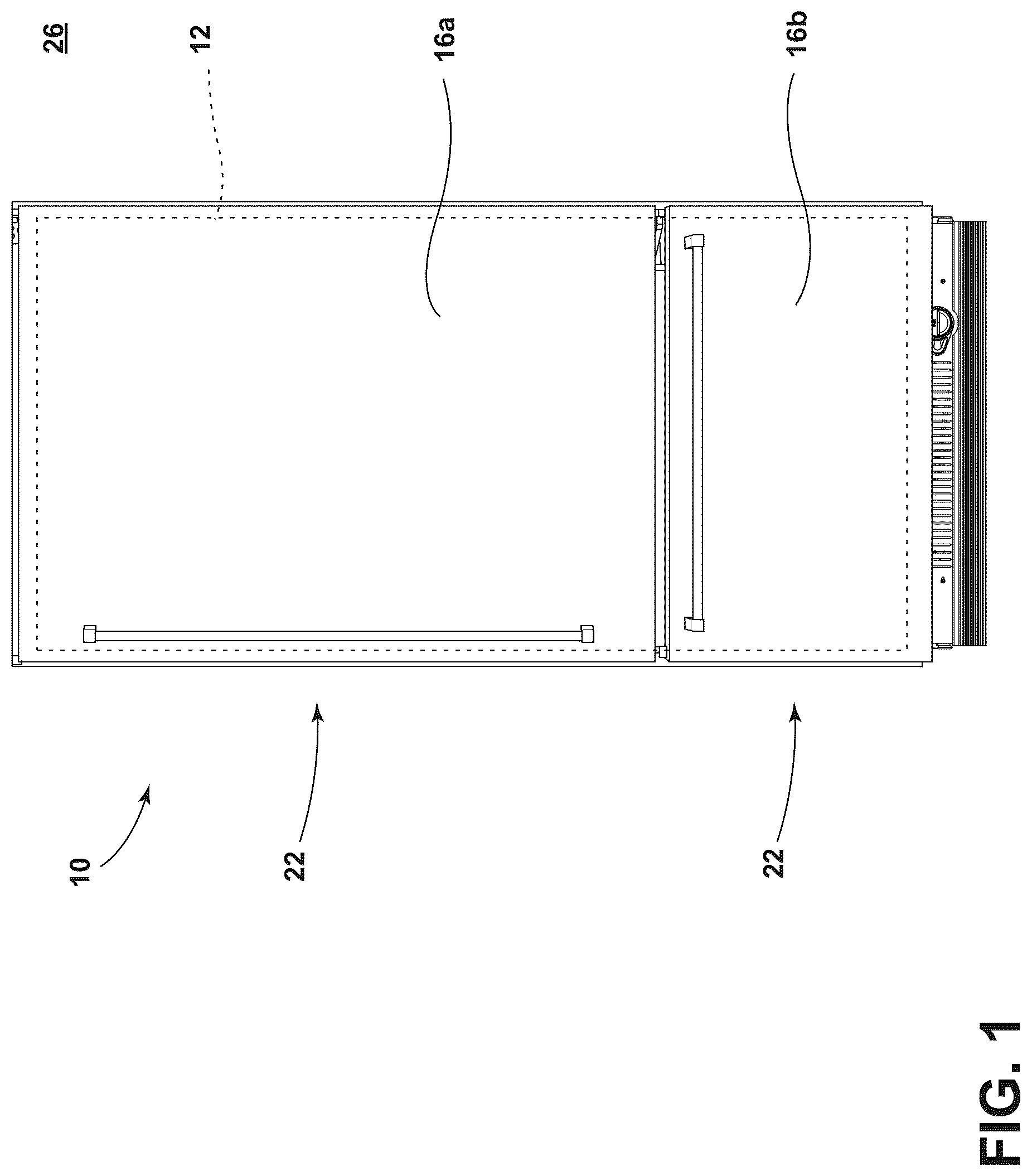 Patent US12320577 Figure 1 – Refrigerator cabinet with a trim breaker and vacuum insulated panel associated with the trim breaker