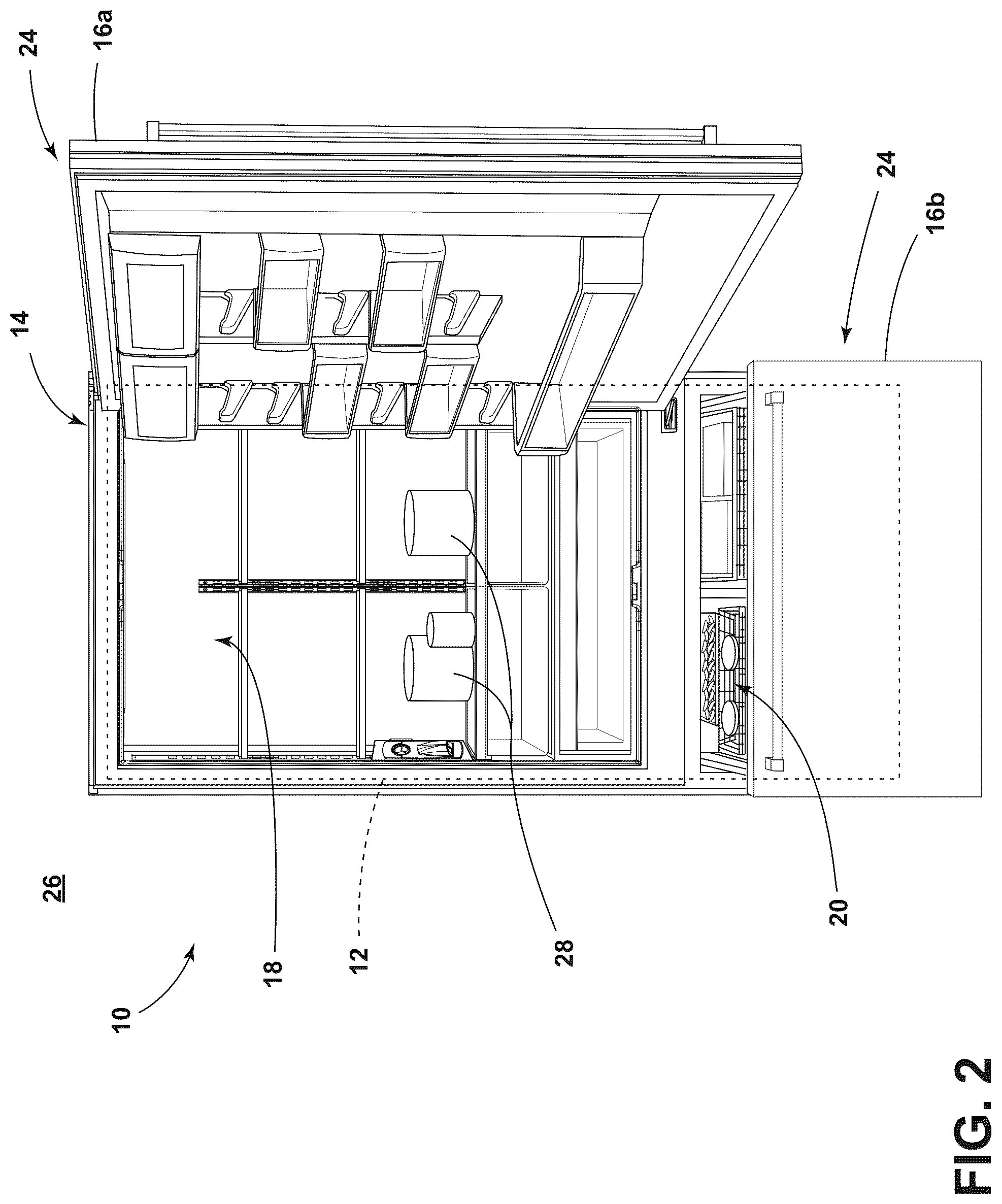 Patent US12320577 Figure 2 – Refrigerator cabinet with a trim breaker and vacuum insulated panel associated with the trim breaker