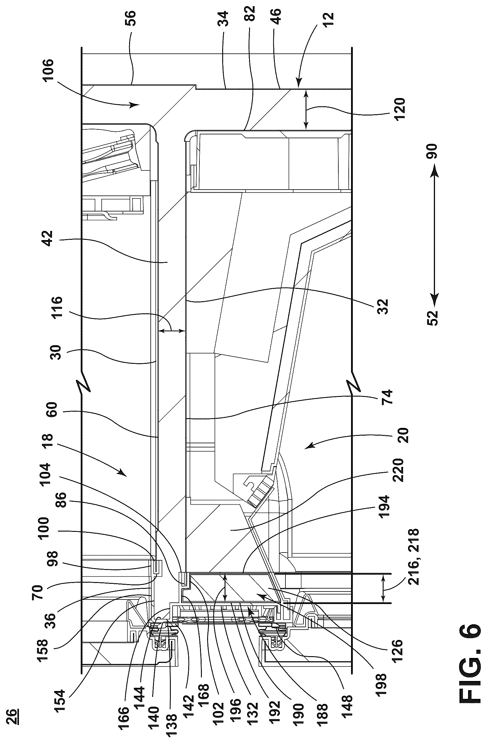 Patent US12320577 Figure 6 – Refrigerator cabinet with a trim breaker and vacuum insulated panel associated with the trim breaker