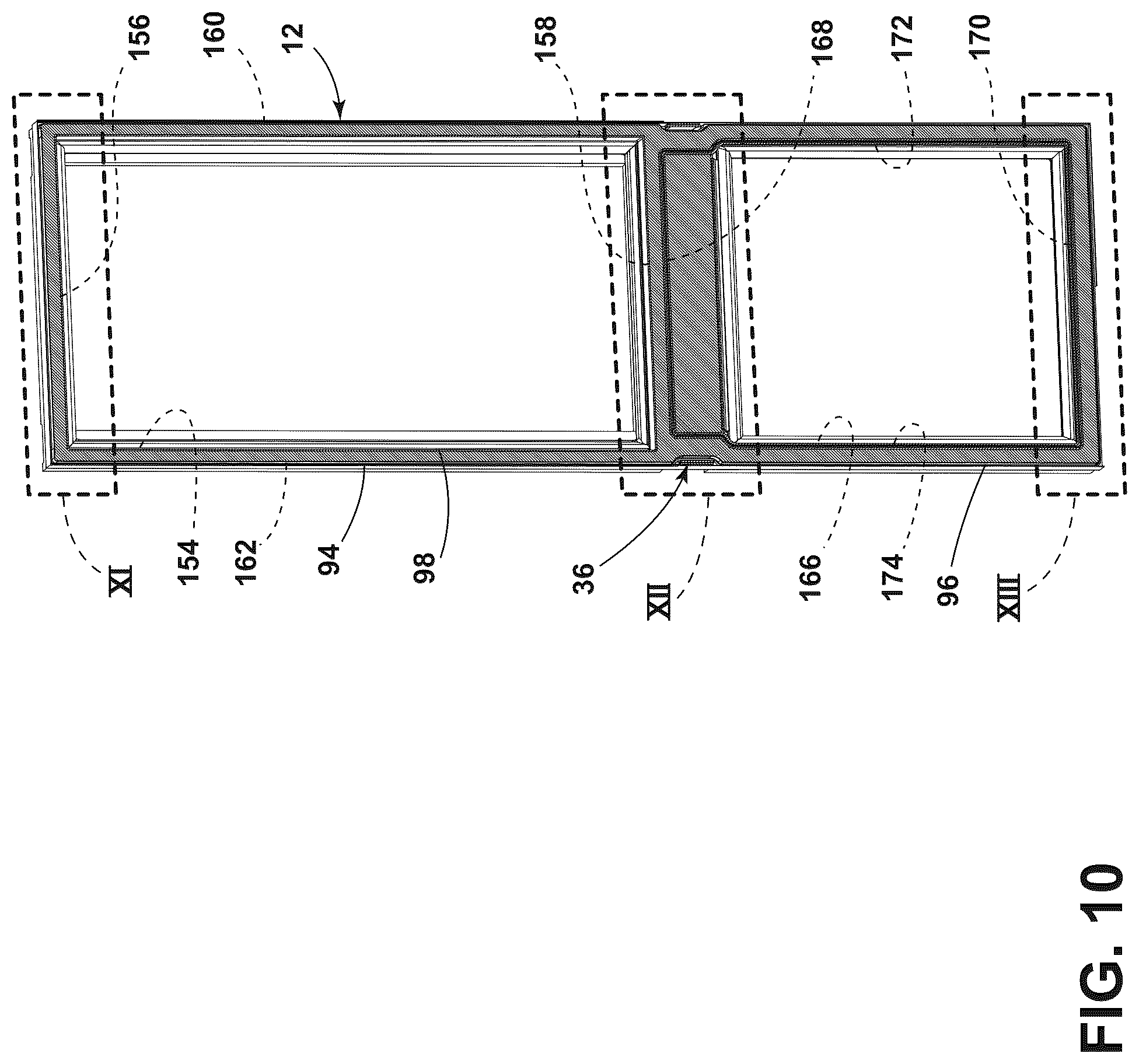 Patent US12320577 Figure 10 – Refrigerator cabinet with a trim breaker and vacuum insulated panel associated with the trim breaker
