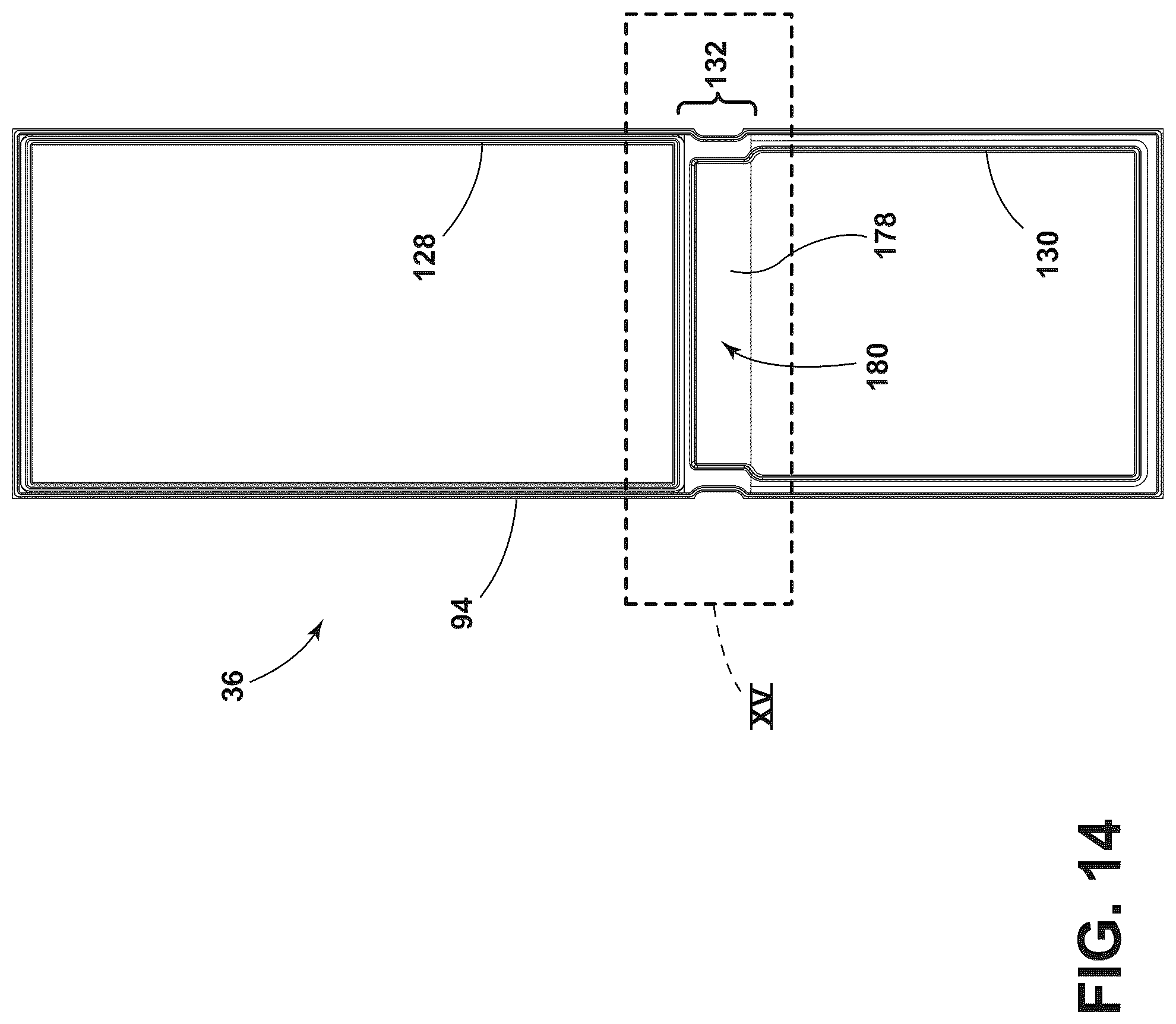 Patent US12320577 Figure 14 – Refrigerator cabinet with a trim breaker and vacuum insulated panel associated with the trim breaker