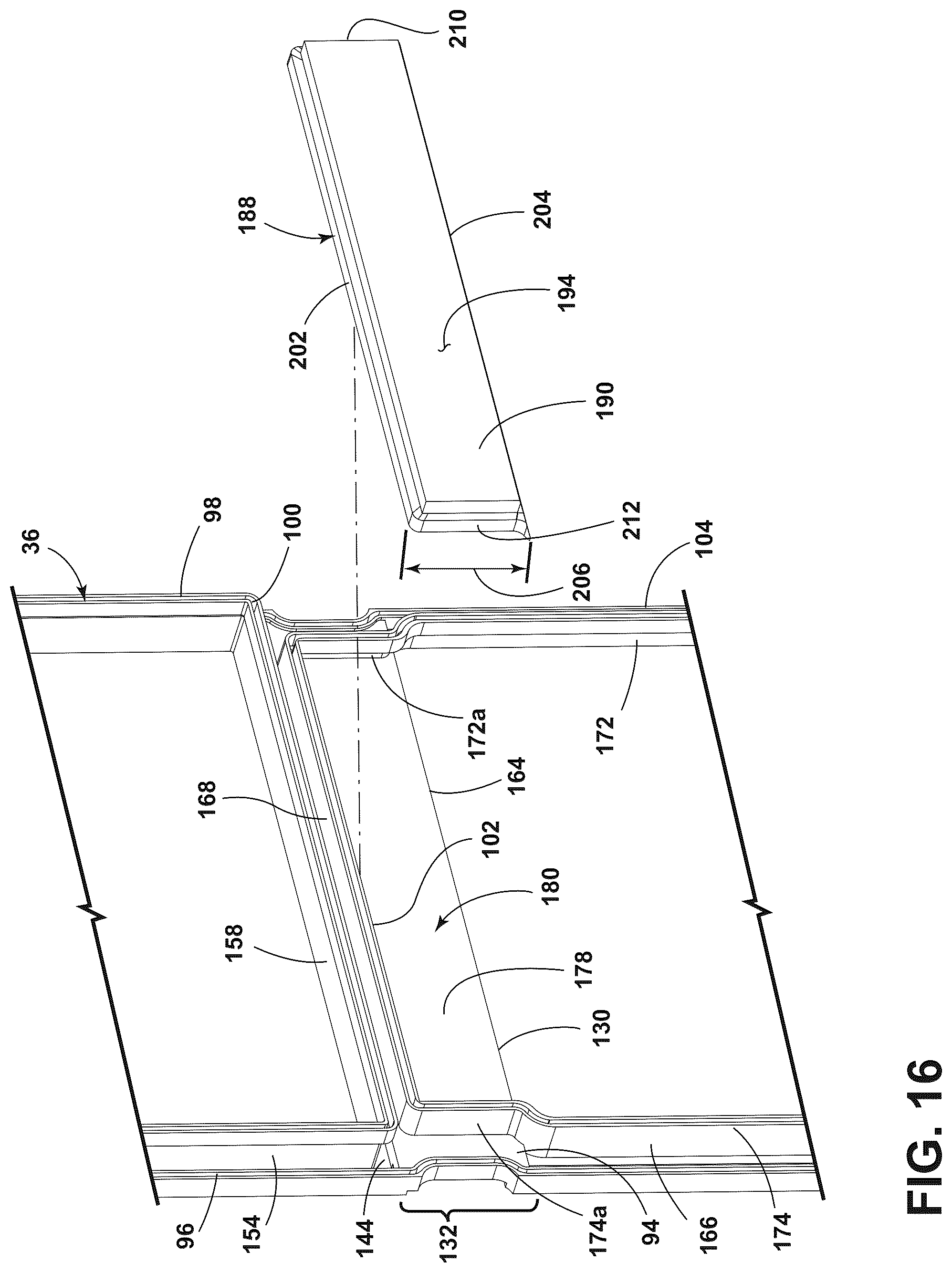 Patent US12320577 Figure 16 – Refrigerator cabinet with a trim breaker and vacuum insulated panel associated with the trim breaker