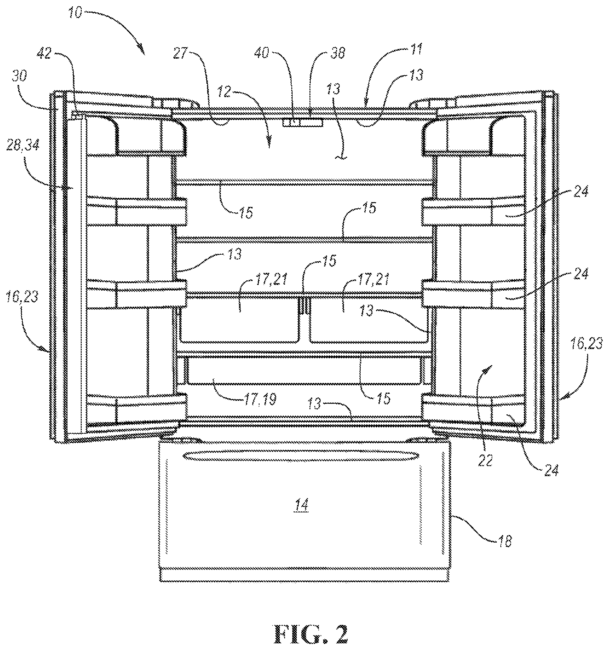 Patent US12320578 Figure 2 – Refrigerator and corresponding shelving system