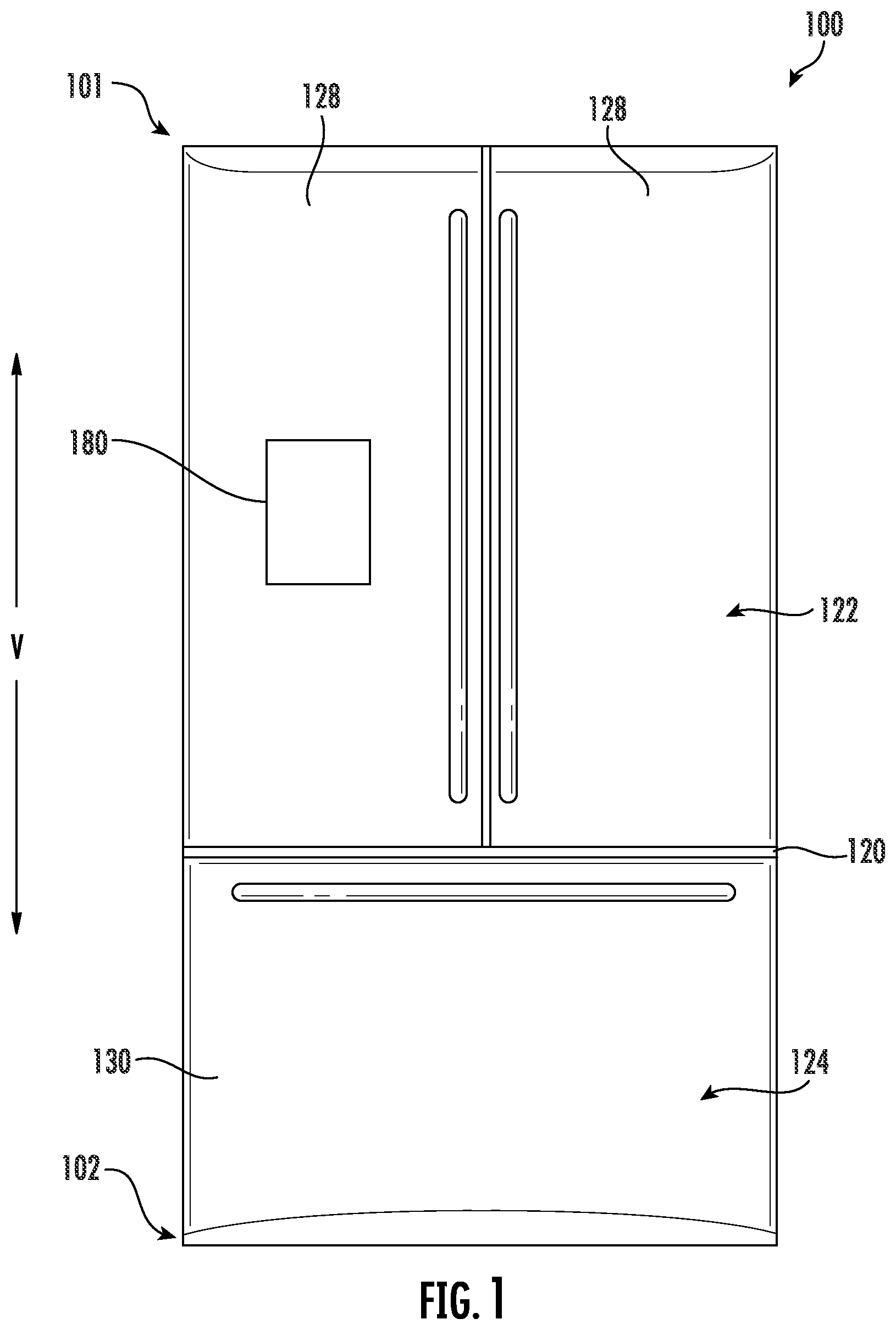 Patent US12320580 Figure 1 – Refrigerator appliance and methods of item location identification