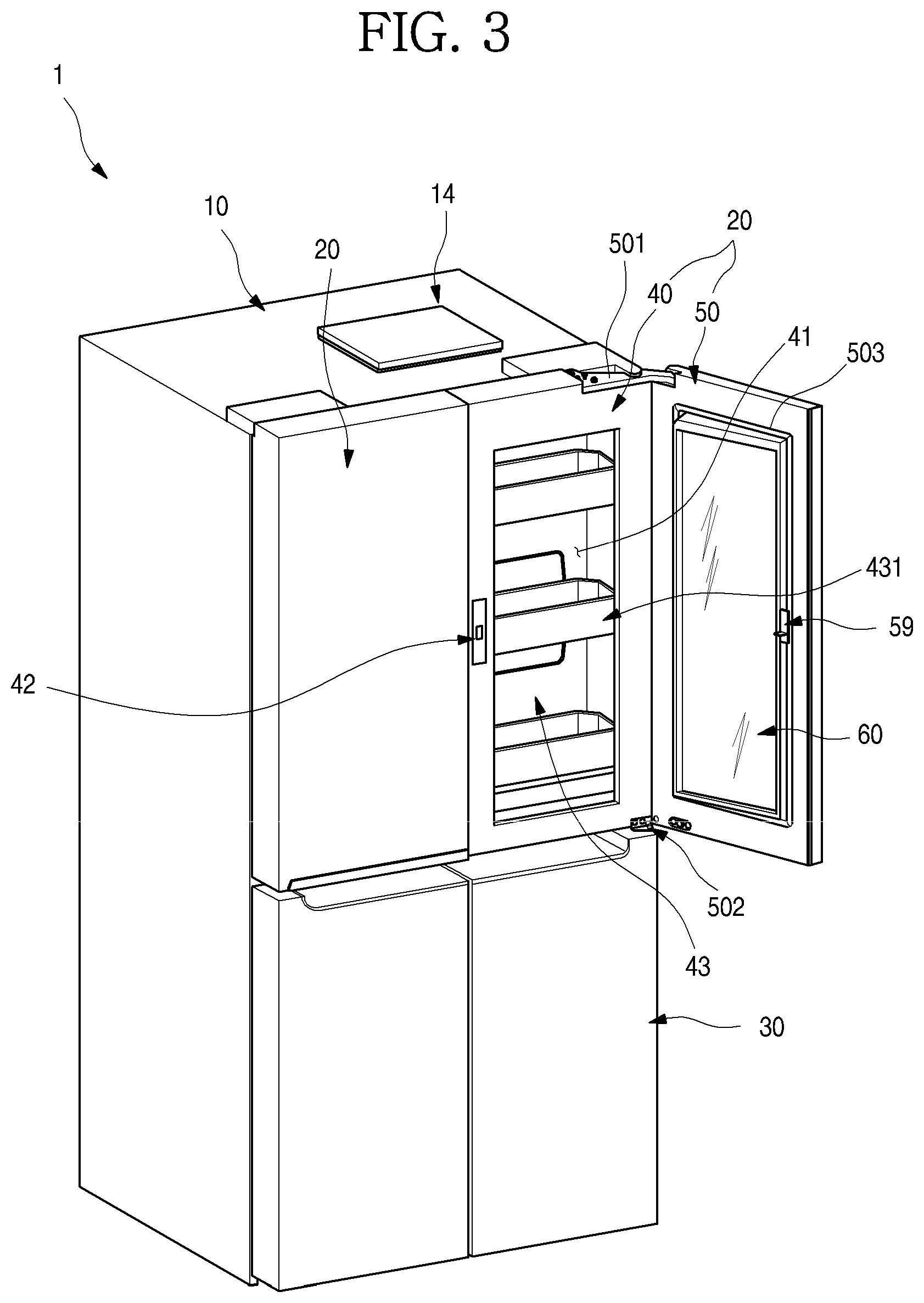 Patent US12320582 Figure 3 – Refrigerator