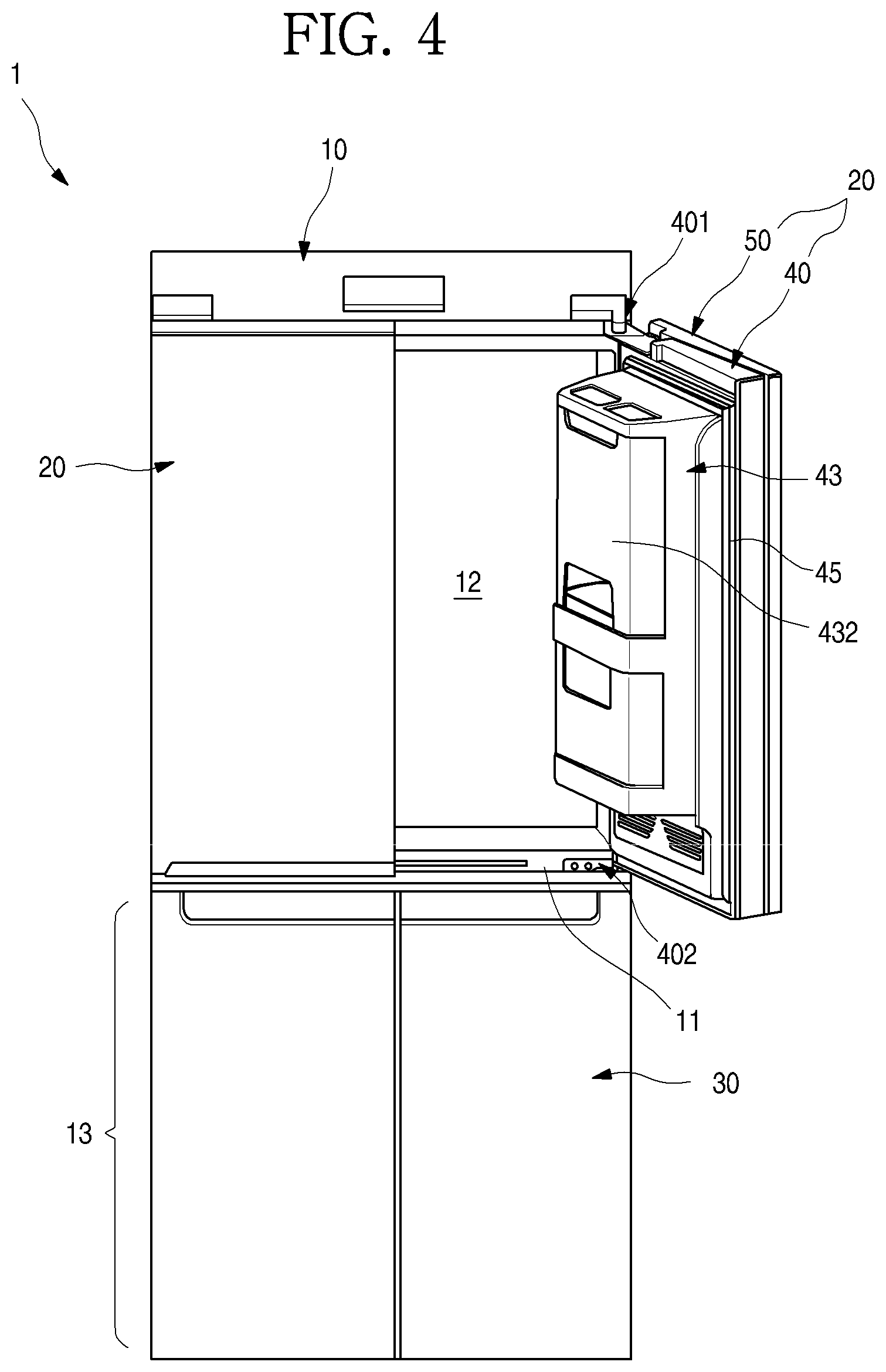 Patent US12320582 Figure 4 – Refrigerator