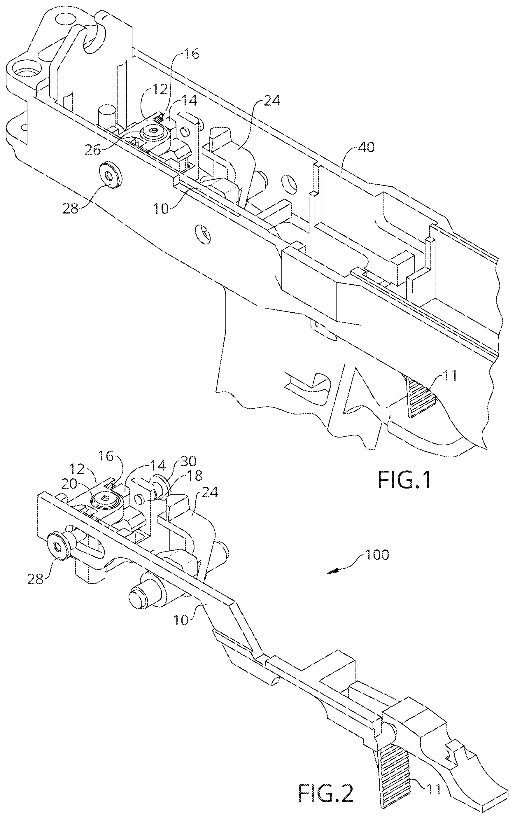 Patent US12320600 Figure 1 – Reduced friction, low profile trigger mechanism