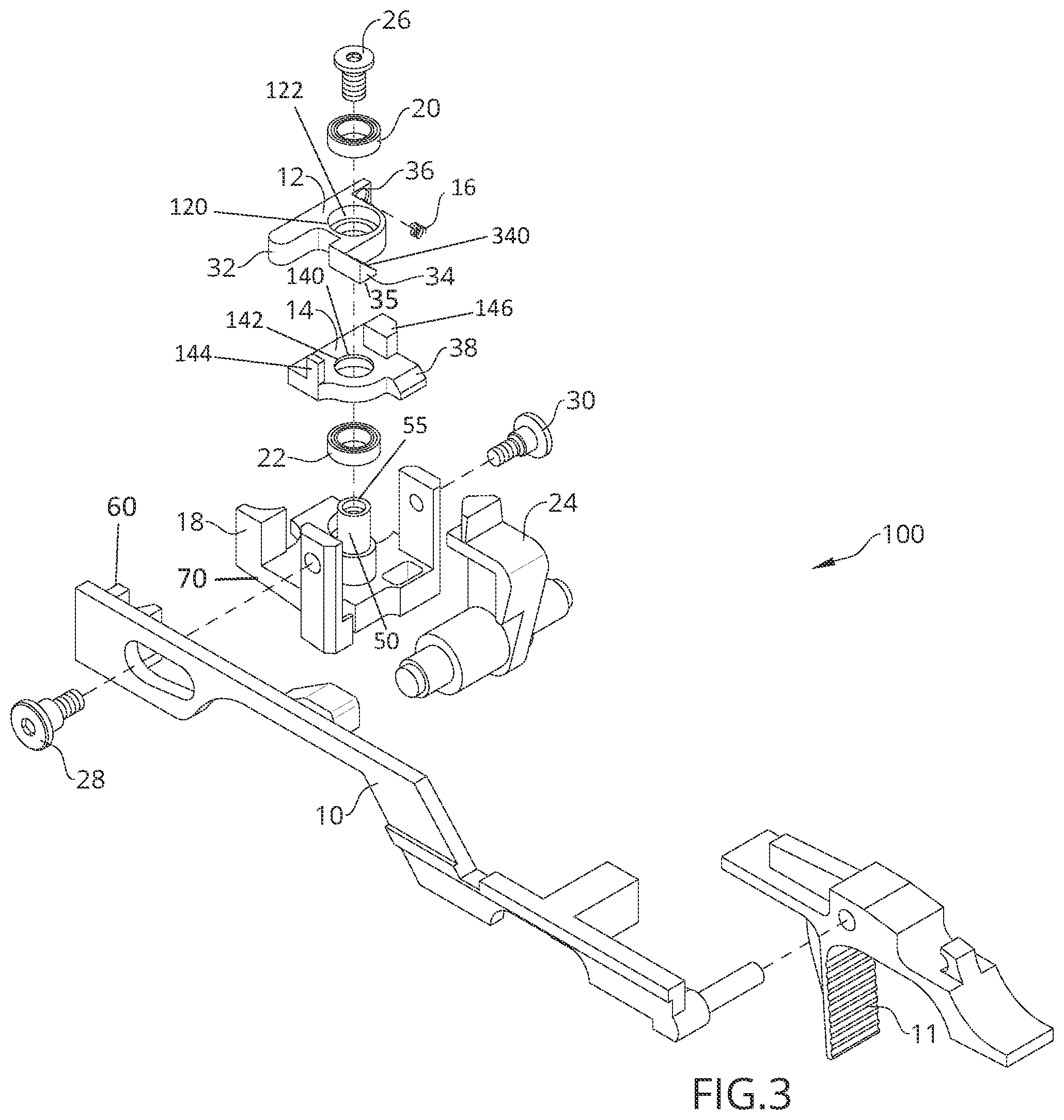 Patent US12320600 Figure 2 – Reduced friction, low profile trigger mechanism