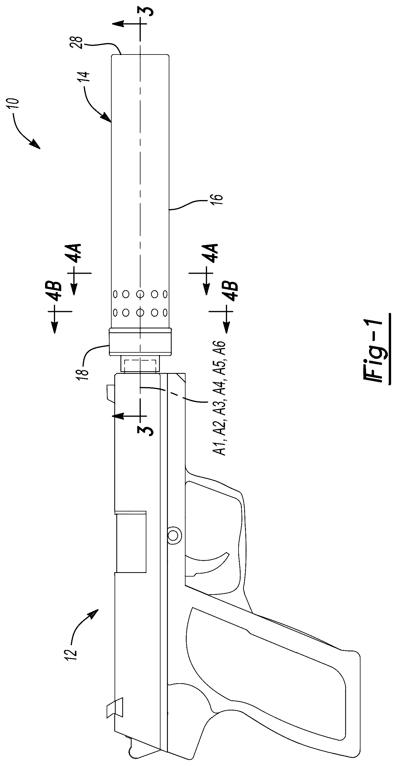 Patent US12320604 Figure 1 – Firearm sound suppressor