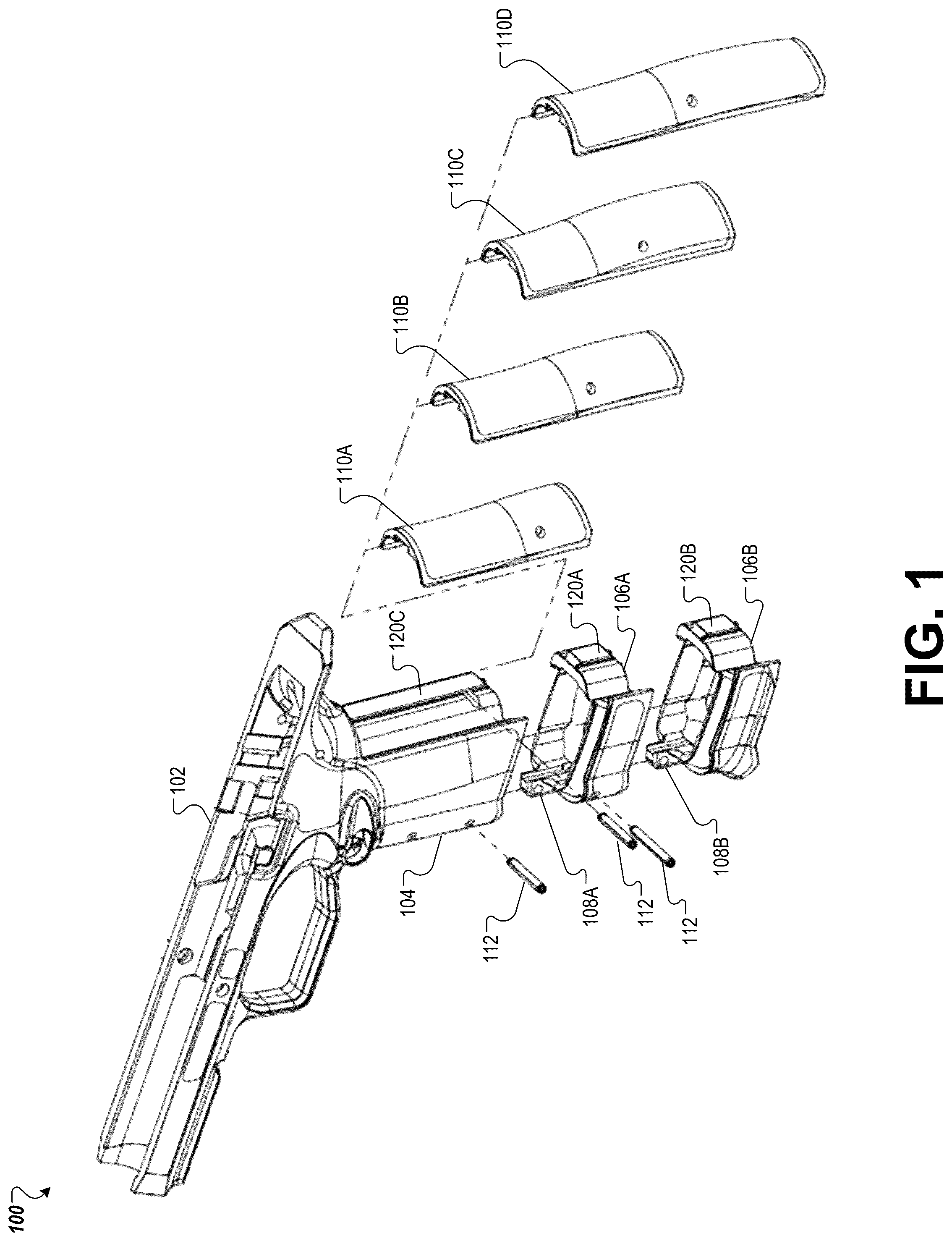 Patent US12320606 Figure 1 – Modular pistol grip