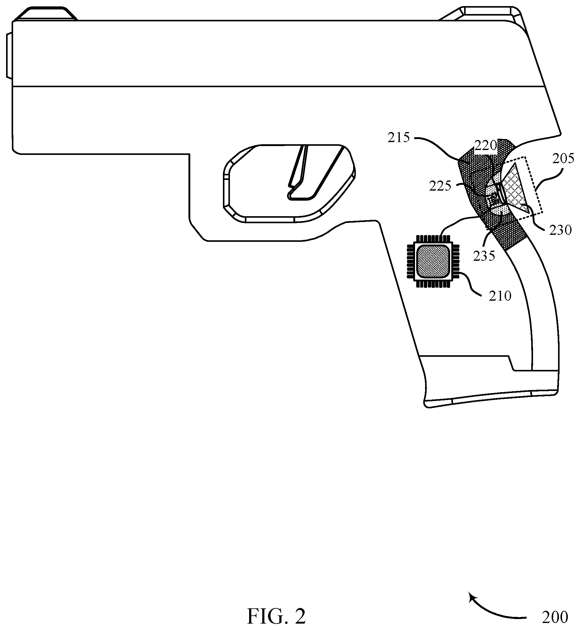Patent US12320614 Figure 2 – Systems and techniques for determining whether a user is holding a gun