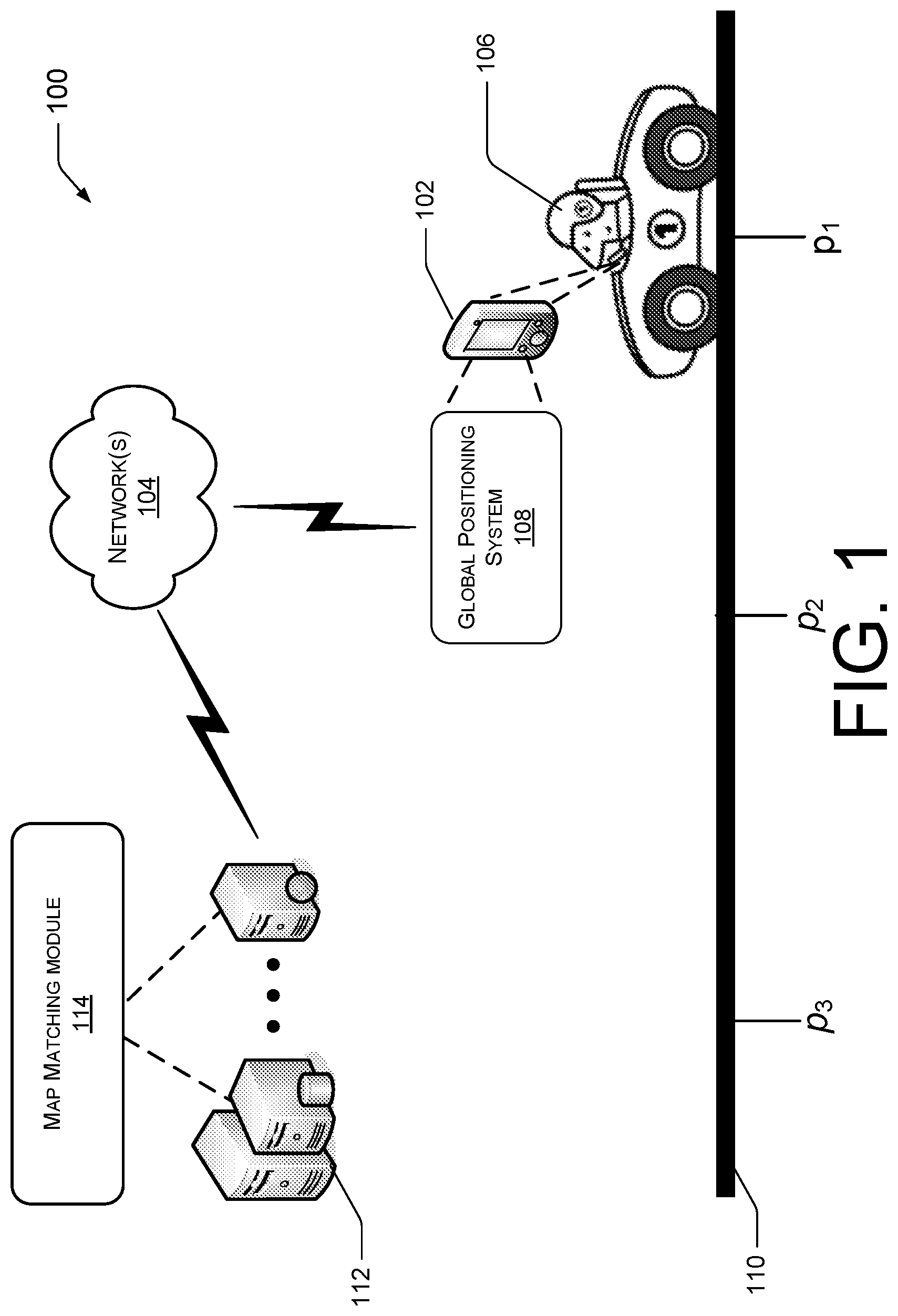 Patent US12320650 Figure 1 – Map-matching for low-sampling-rate GPS trajectories