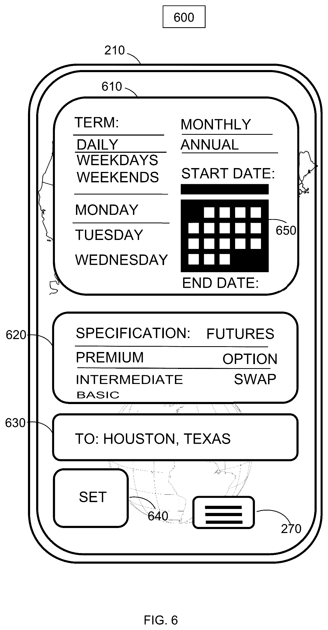 Patent US12320654 Figure 6 – Financial swap index method and system on transportation capacity units and trading derivative products based thereon
