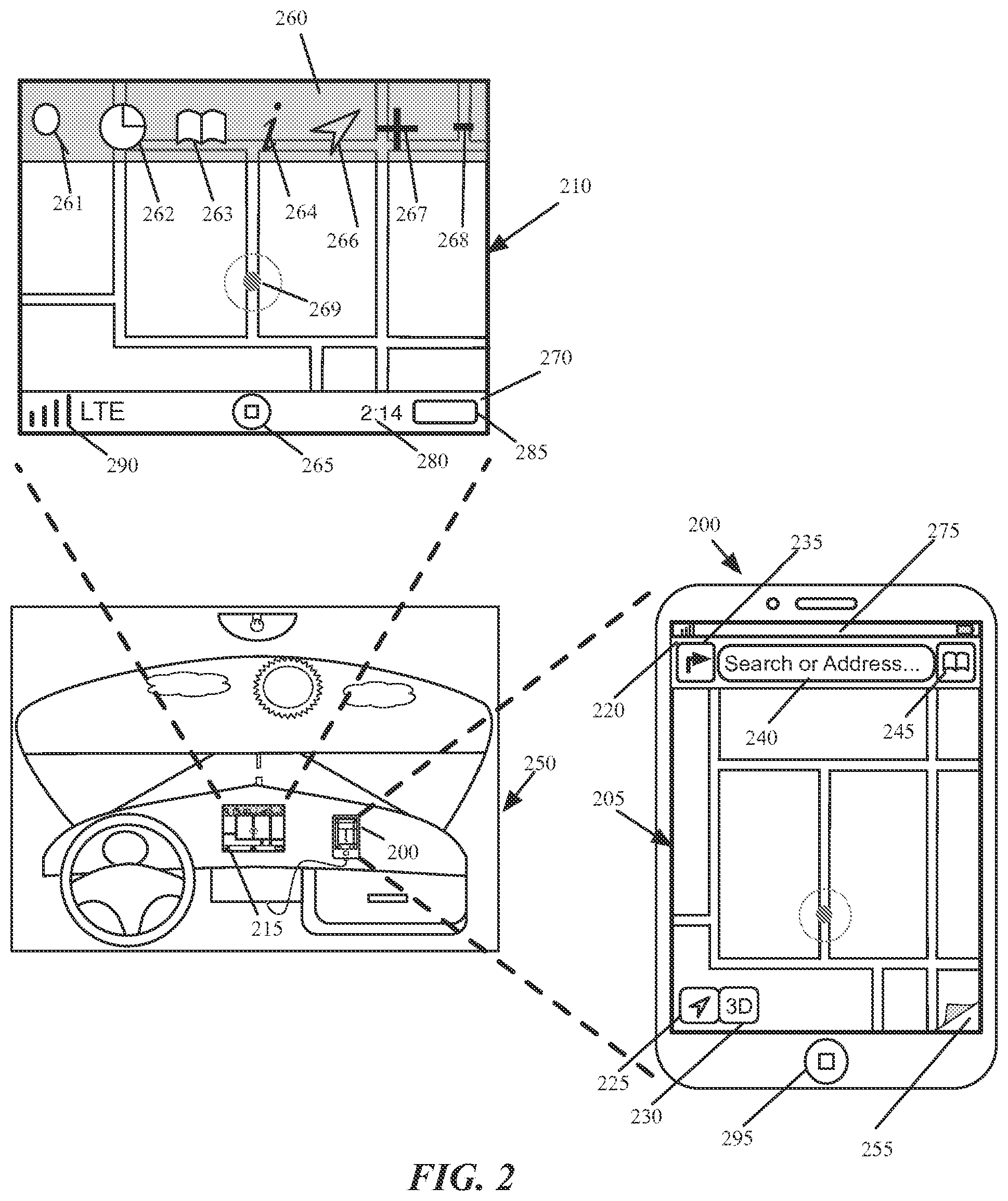 Patent US12320661 Figure 2 – Mapping application with turn-by-turn navigation mode for output to vehicle display