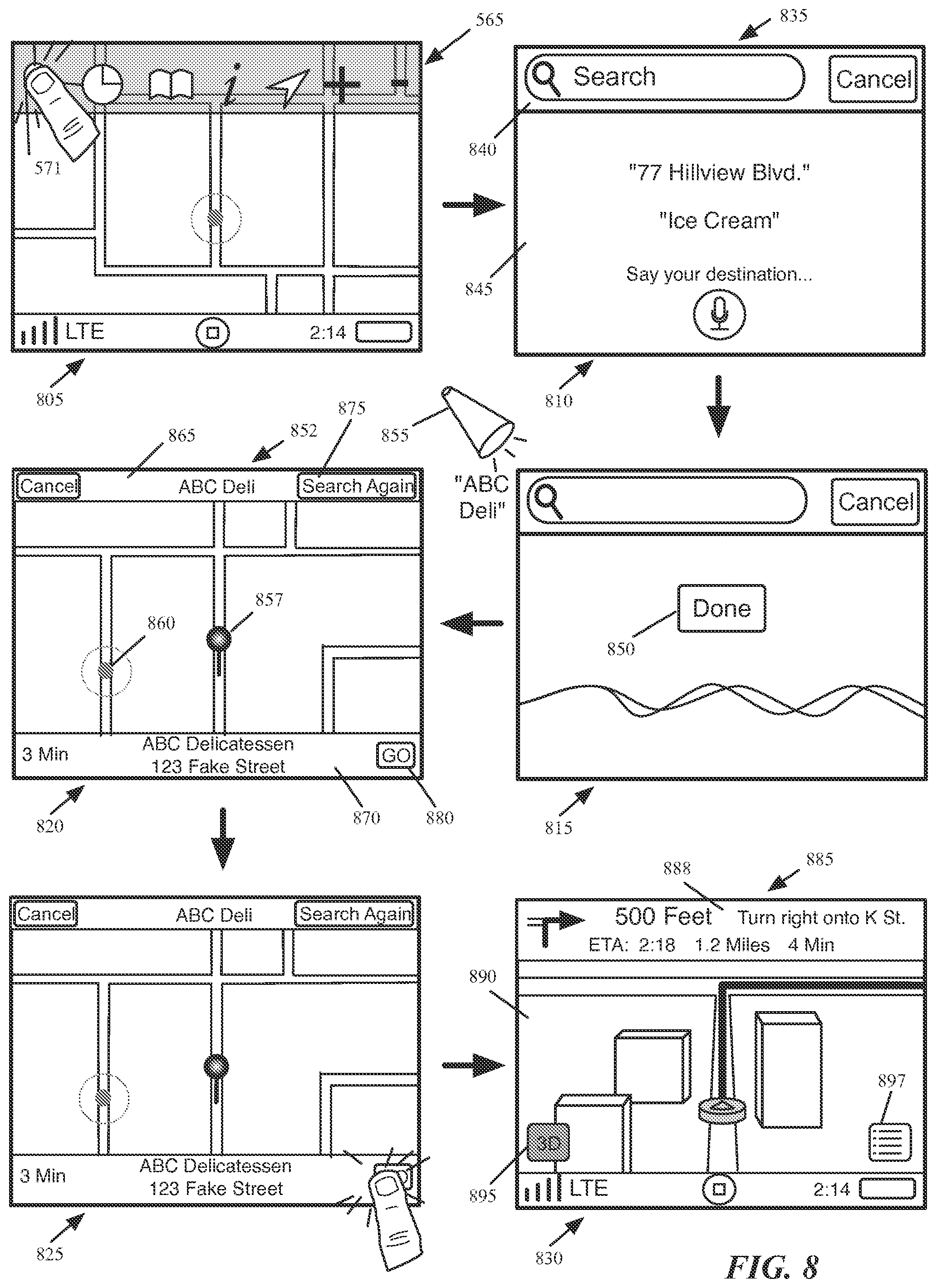 Patent US12320661 Figure 8 – Mapping application with turn-by-turn navigation mode for output to vehicle display