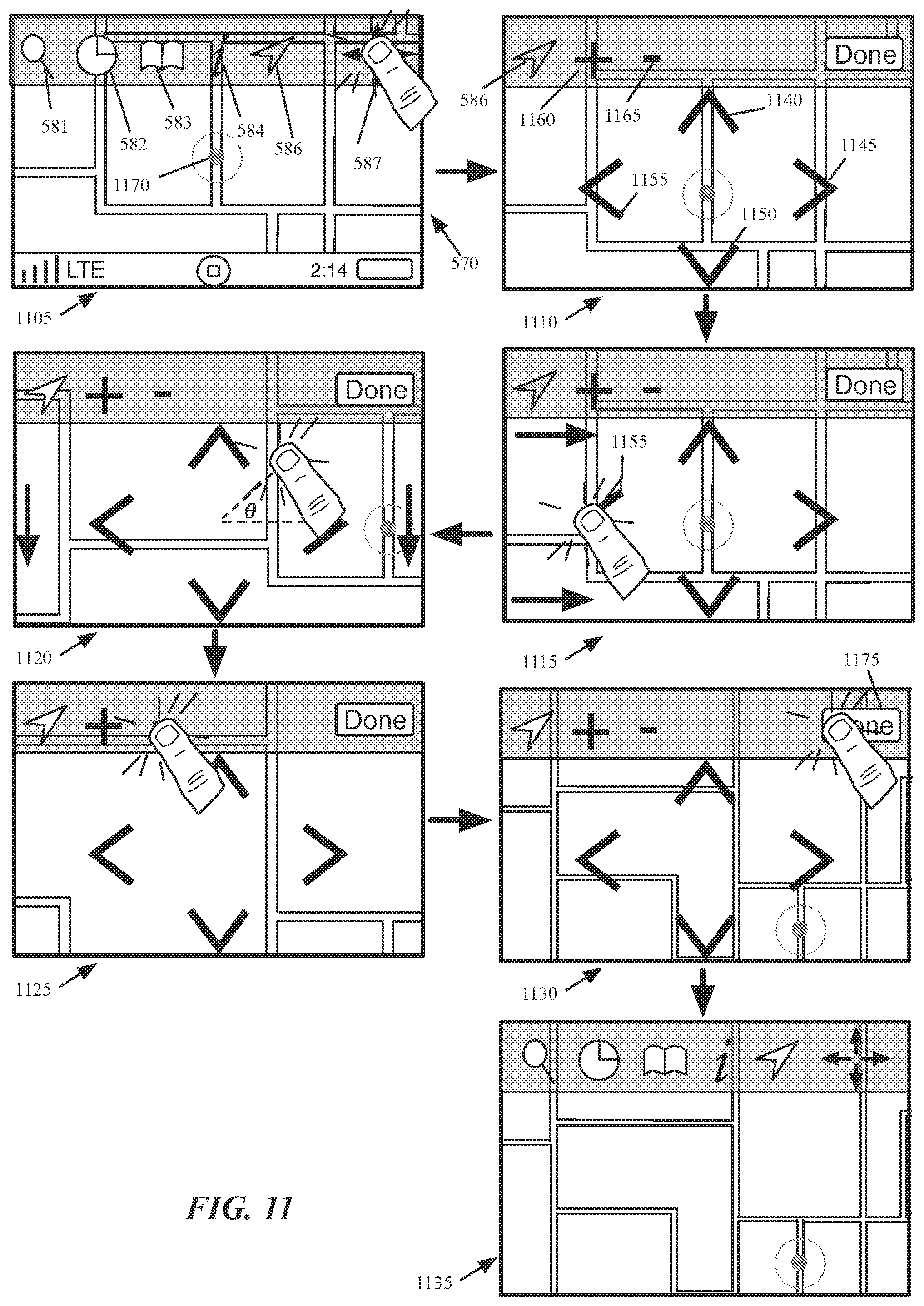 Patent US12320661 Figure 11 – Mapping application with turn-by-turn navigation mode for output to vehicle display