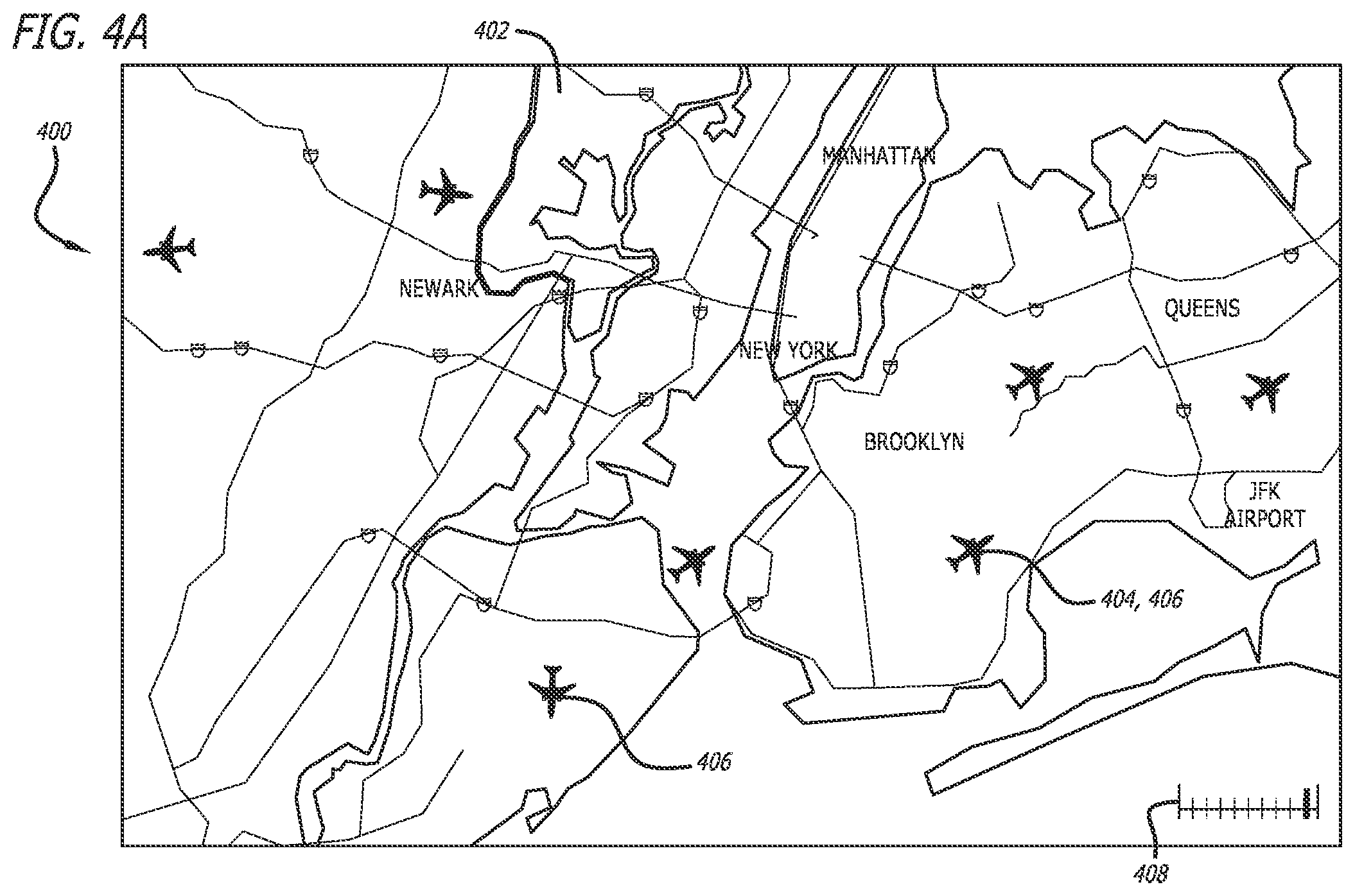 Patent US12320663 Figure 4 – Dynamic scaling of geospatial data on maps