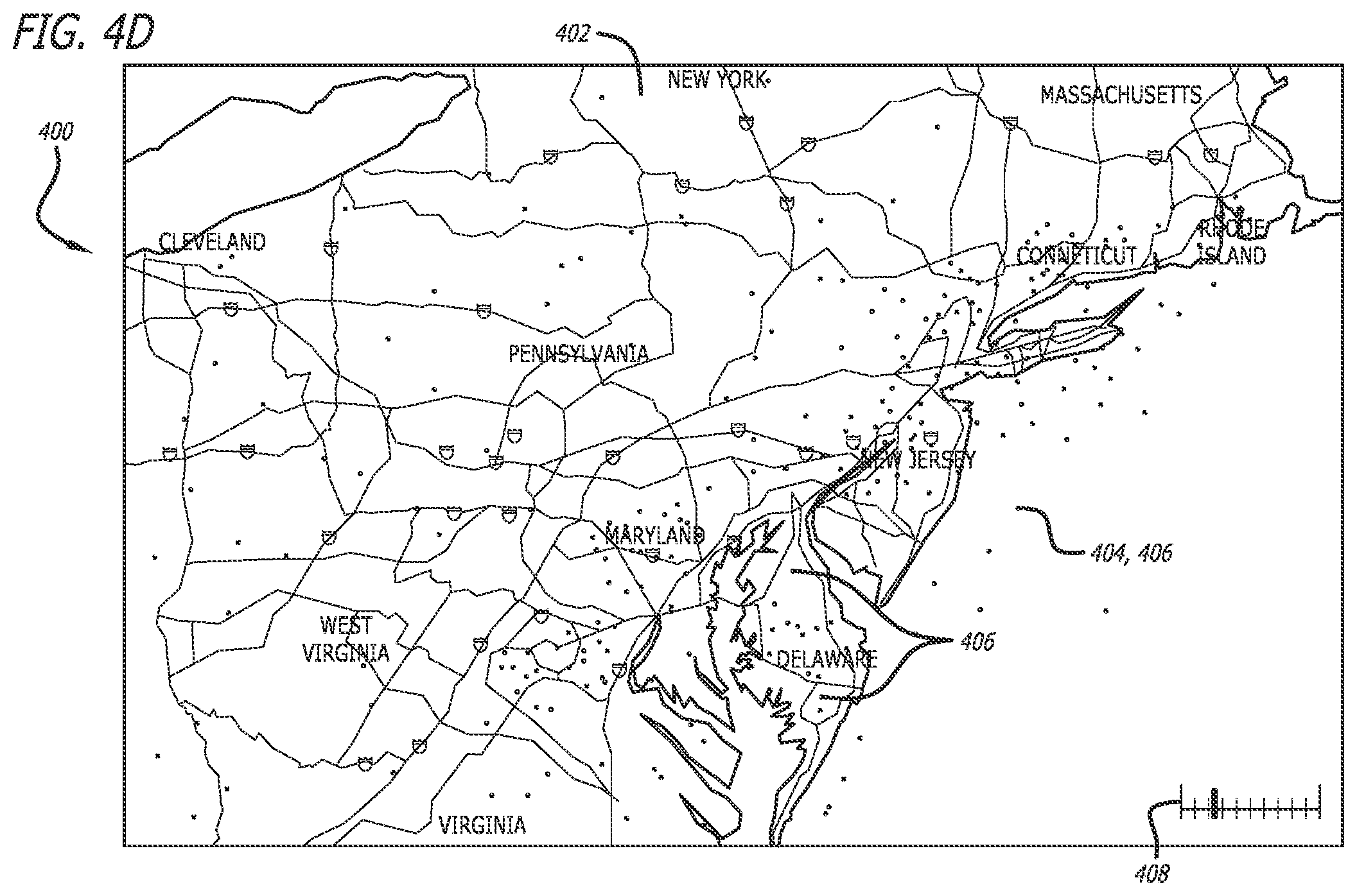 Patent US12320663 Figure 7 – Dynamic scaling of geospatial data on maps