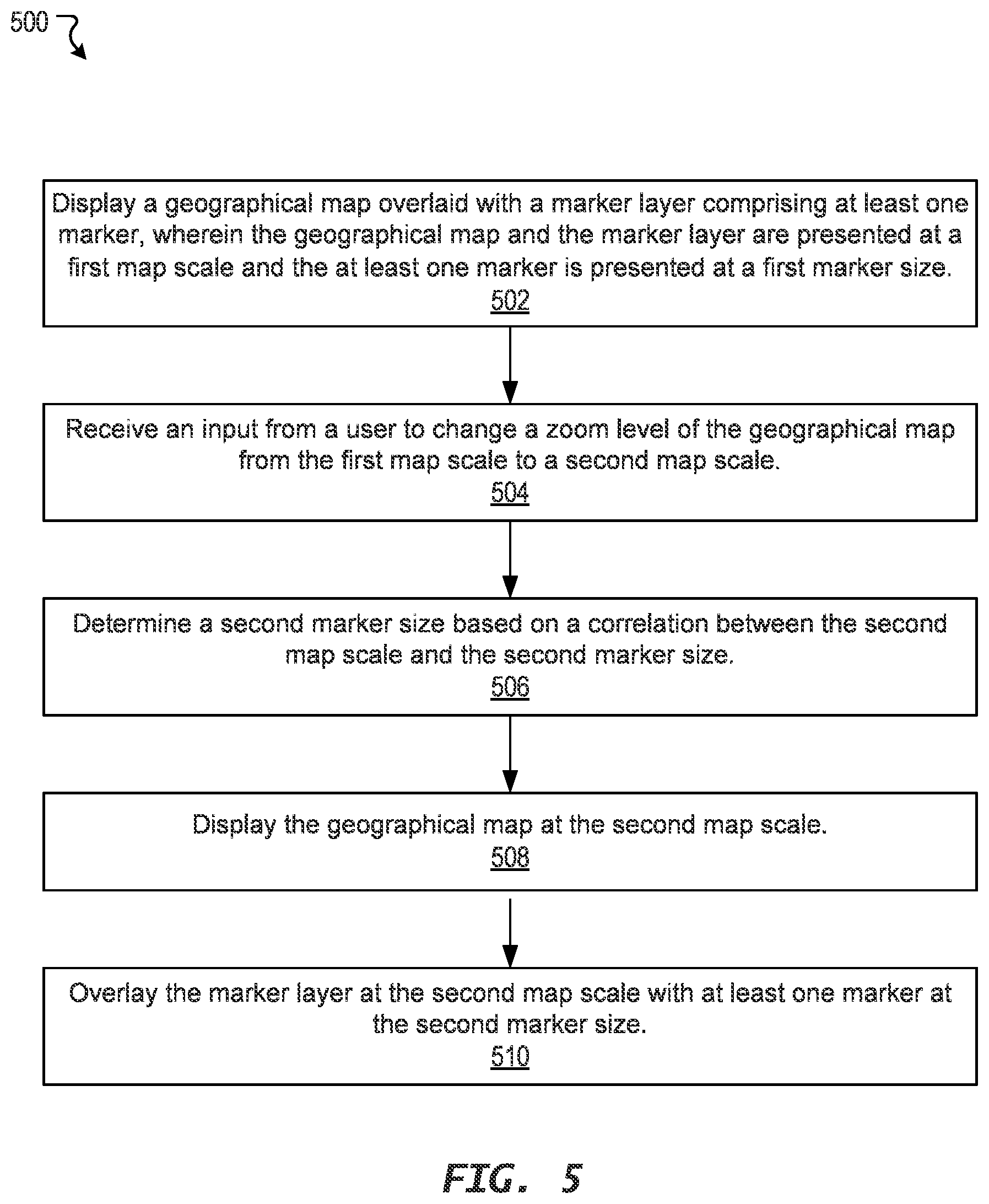 Patent US12320663 Figure 8 – Dynamic scaling of geospatial data on maps