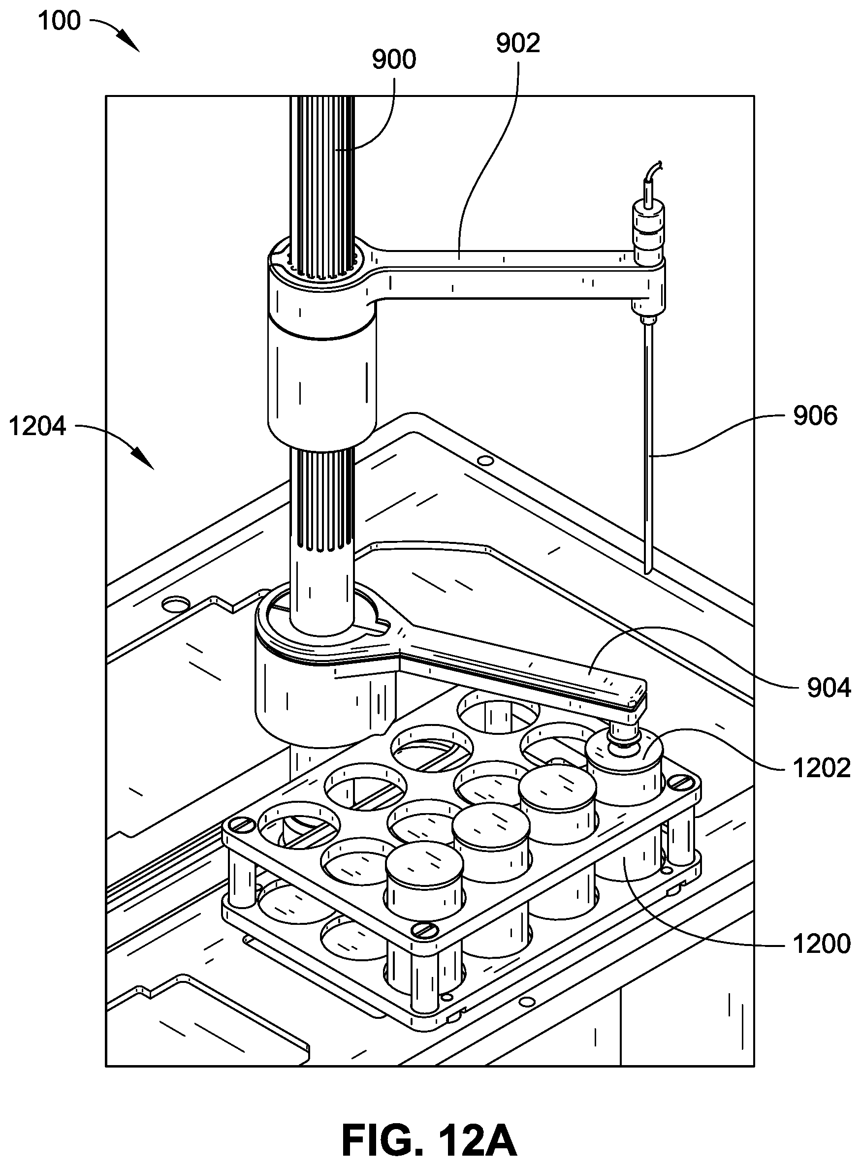 Patent US12320821 Figure 15 – Autosampler system with automated sample container cover removal and sample probe positioning