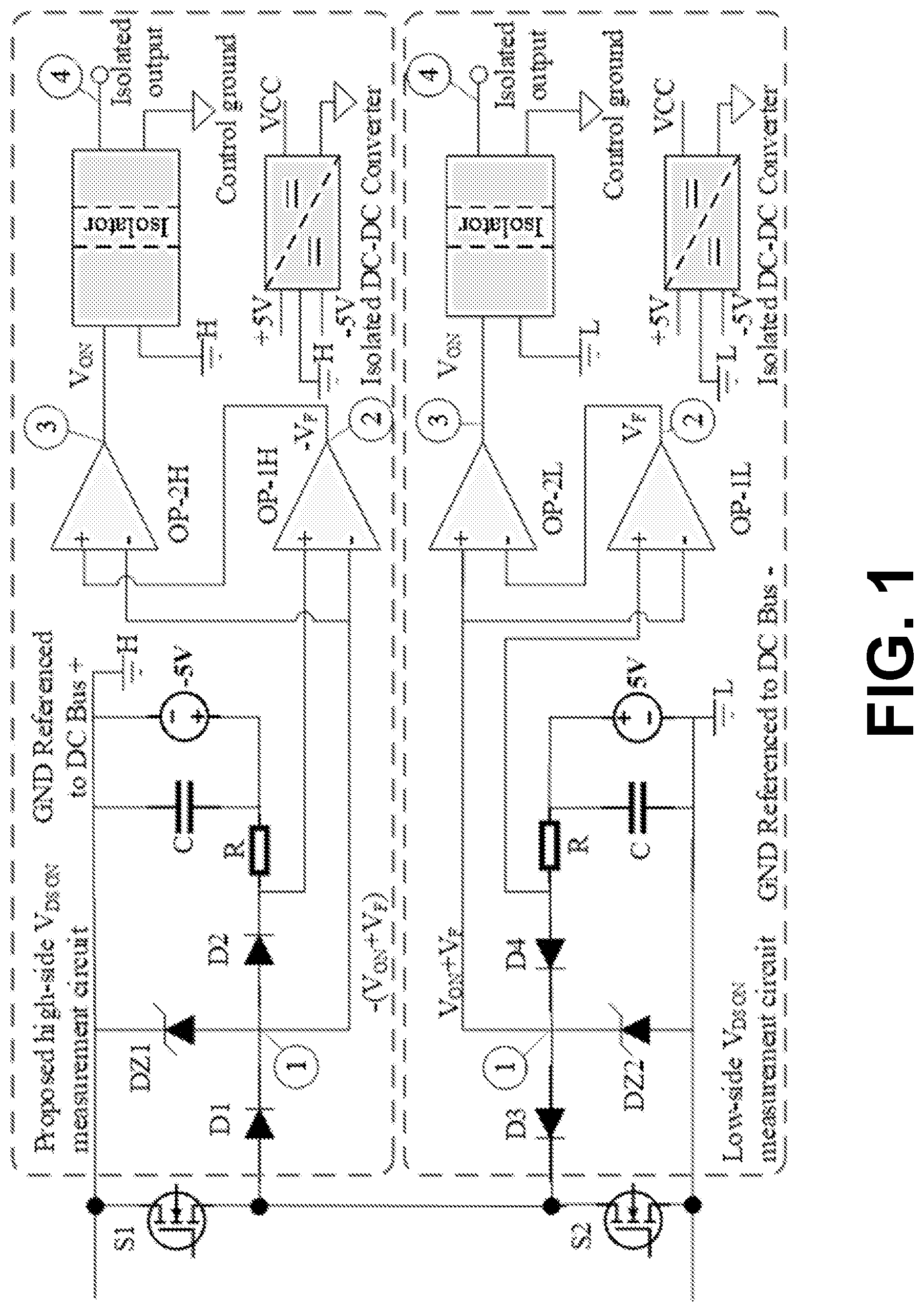 Patent US12320829 Figure 1 – On-state voltage measurement of high-side and low-side power transistors in a half-bridge for in-situ prognostics
