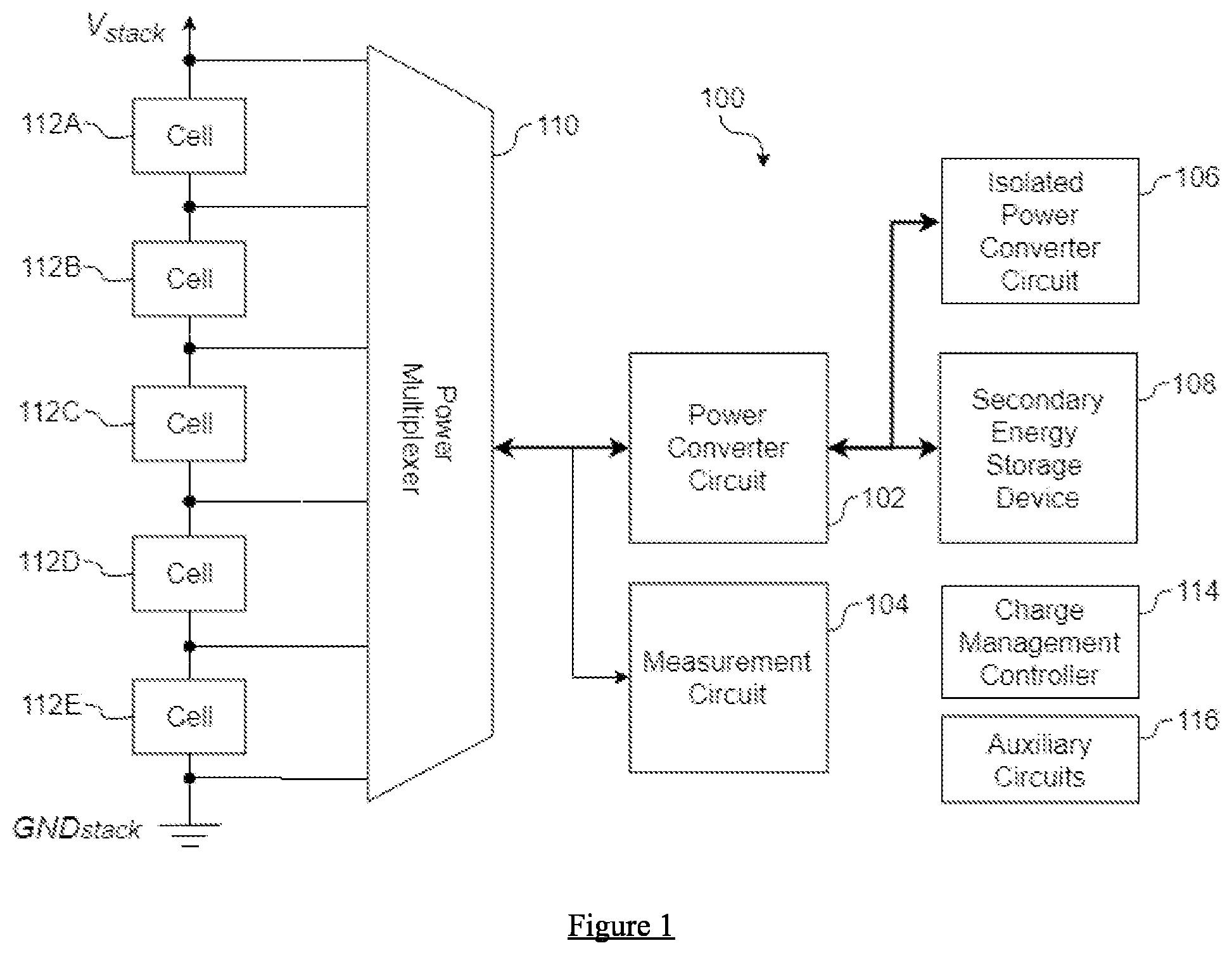 Patent US12320858 Figure 1 – Apparatus and method for characterizing and managing stacked energy storage cells