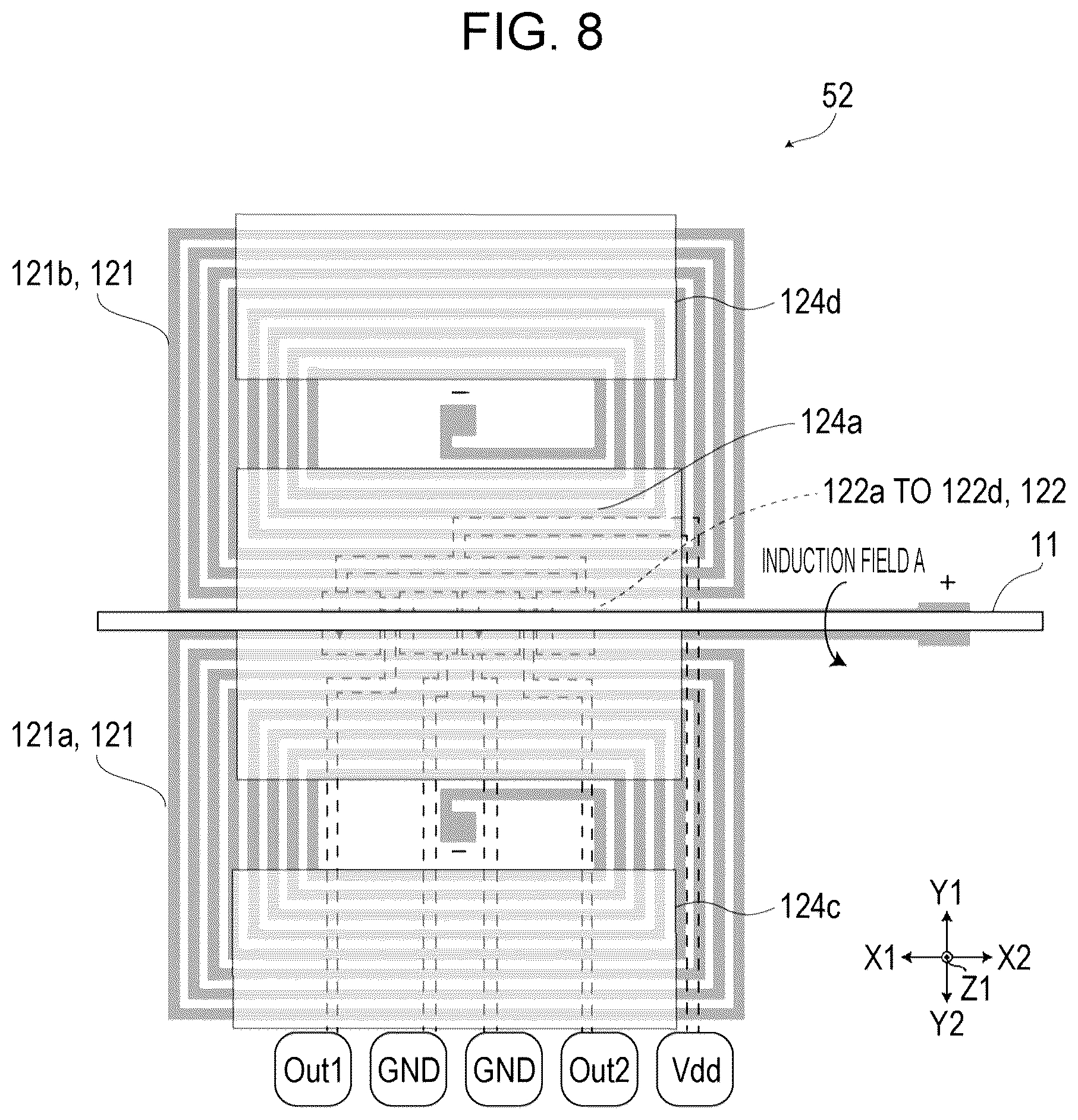 Patent US12320869 Figure 8 – Magnetic sensor and current sensor including magneto-resistance element